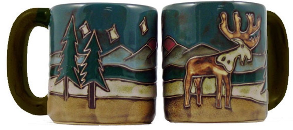 Premium 16oz Mara Stoneware Mugs with Elk Design - Set of 2 - Durable Ceramic Coffee Cups for Home, Office & Camping - Perfect for Hot Beverages & Gift Giving