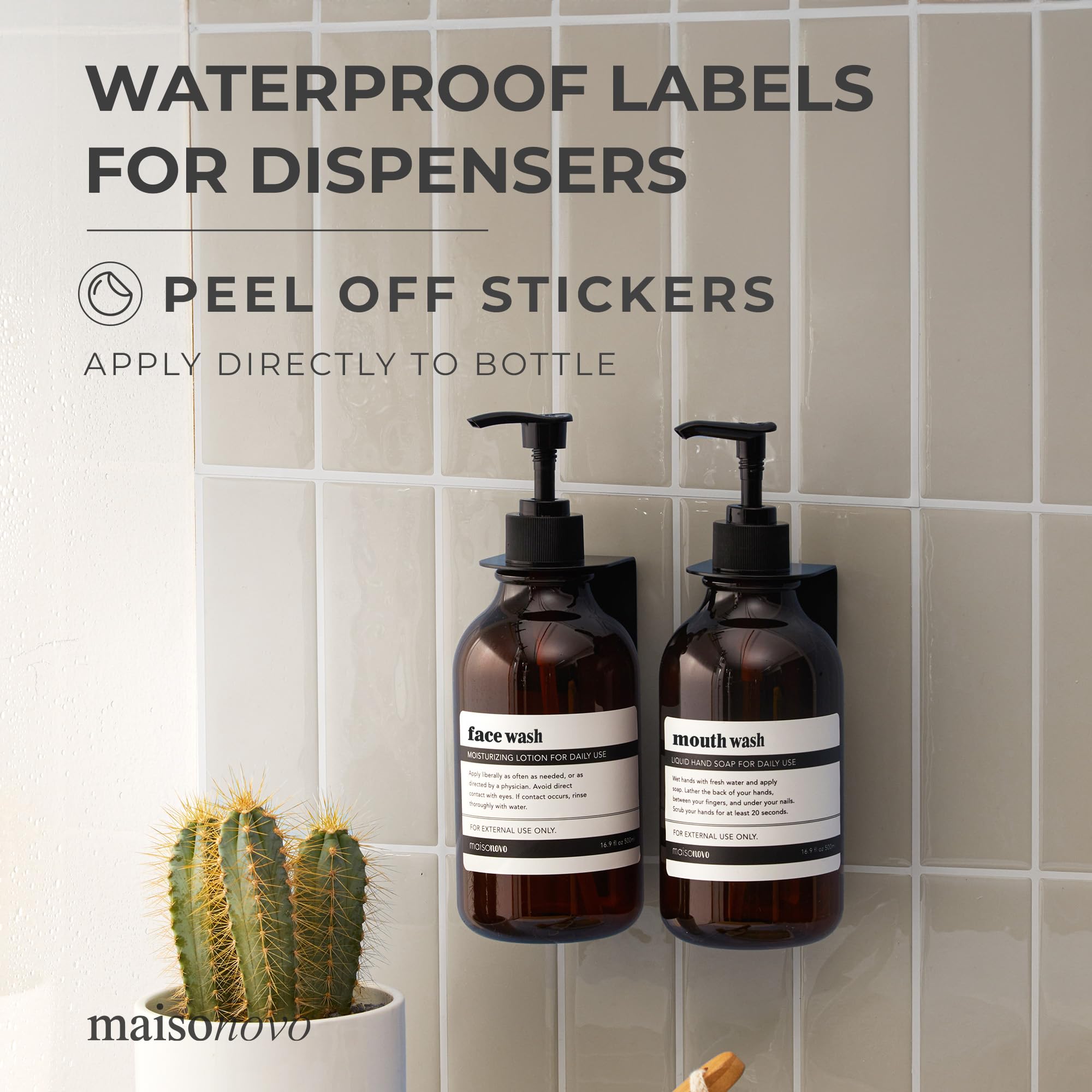 MaisoNovo Waterproof Labels for Bottles - Vintage Design Toiletry Stickers (6-Pack) - Perfect for Travel, Bathroom Organization & DIY Crafts
