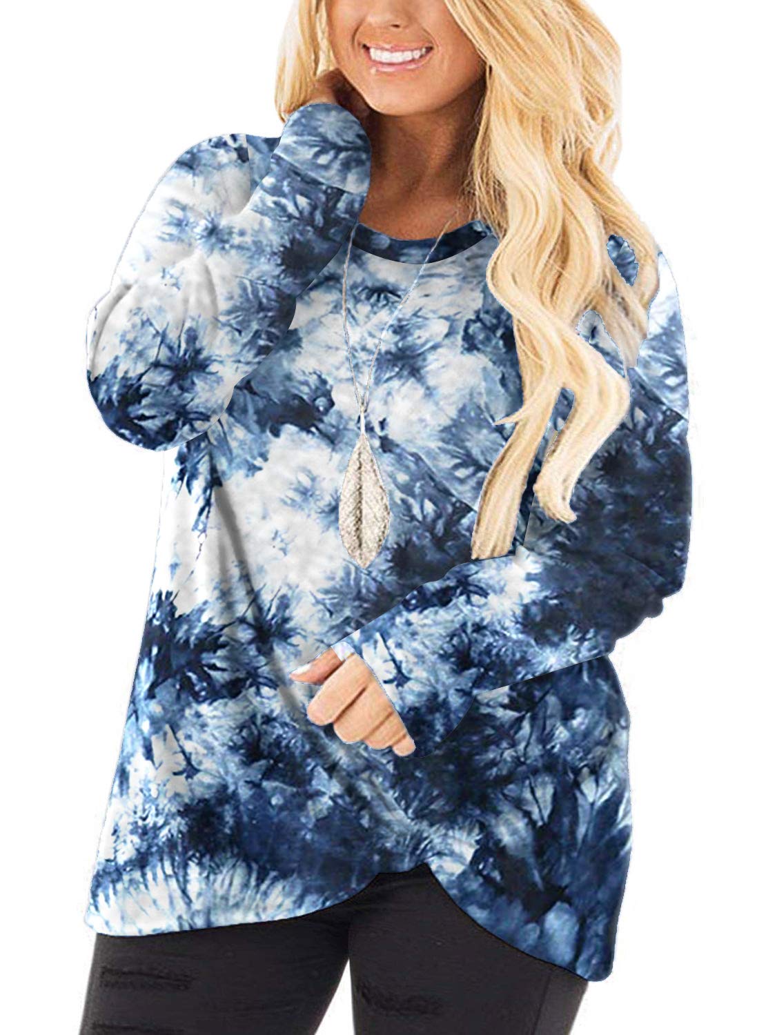 DOLNINE Women's Plus Size Knotted Long Sleeve T-Shirt - Loose Casual Blouse for Everyday Wear, Work & Outings