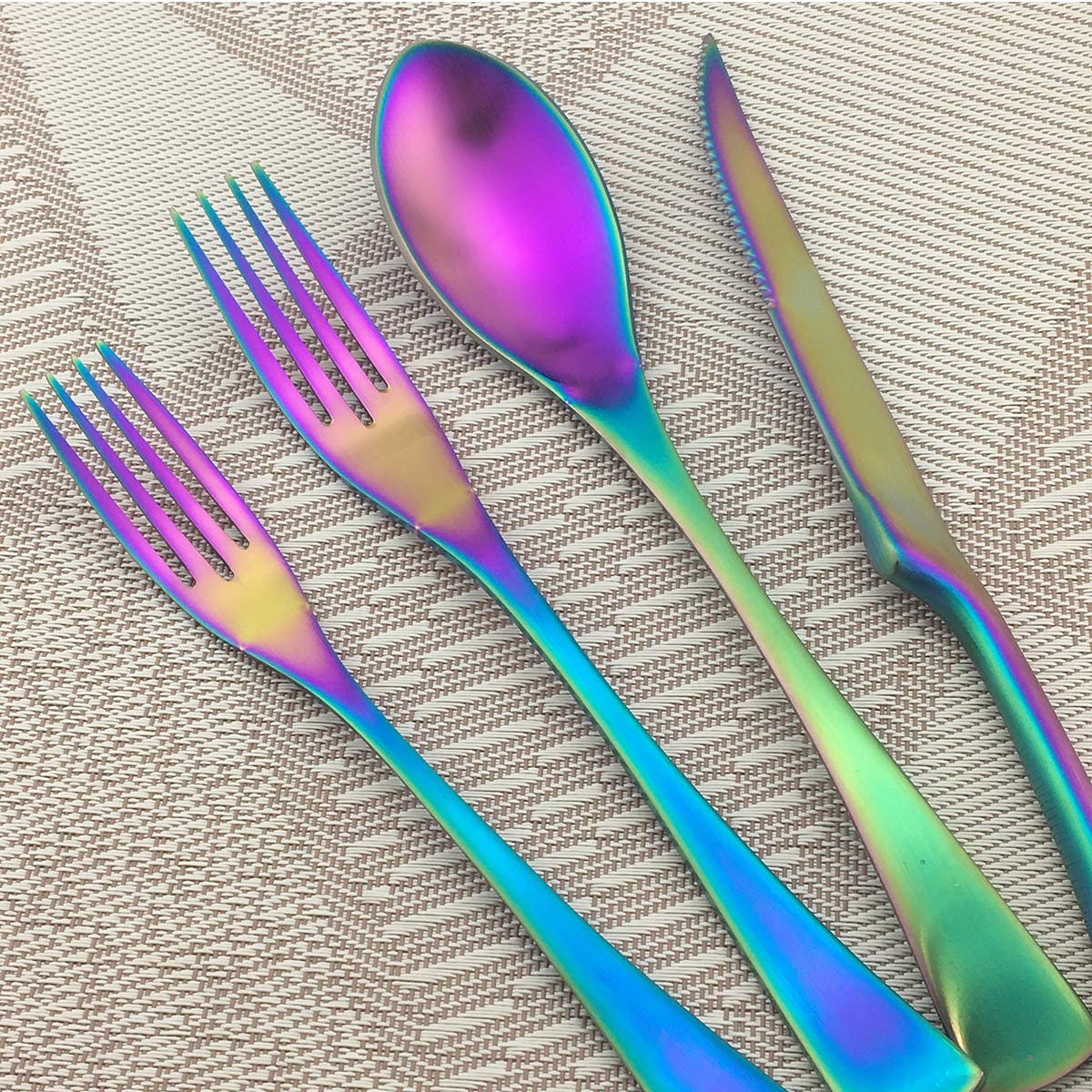 24-Piece Rainbow Silverware Set - Stainless Steel Flatware Service for 4, Elegant Matte Finish Cutlery Set with Knives, Forks & Spoons - Dishwasher Safe for Home, Restaurant & Party Dining