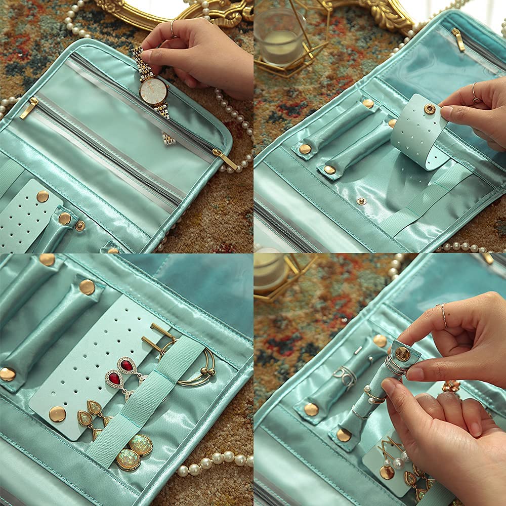 Portable Travel Jewelry Organizer Case - Hanging Jewelry Storage Bag for Women | Earrings, Necklaces & Bracelets Holder | Free Toiletry Bag Included | Perfect for Vacation, Business Trips & Daily Organization