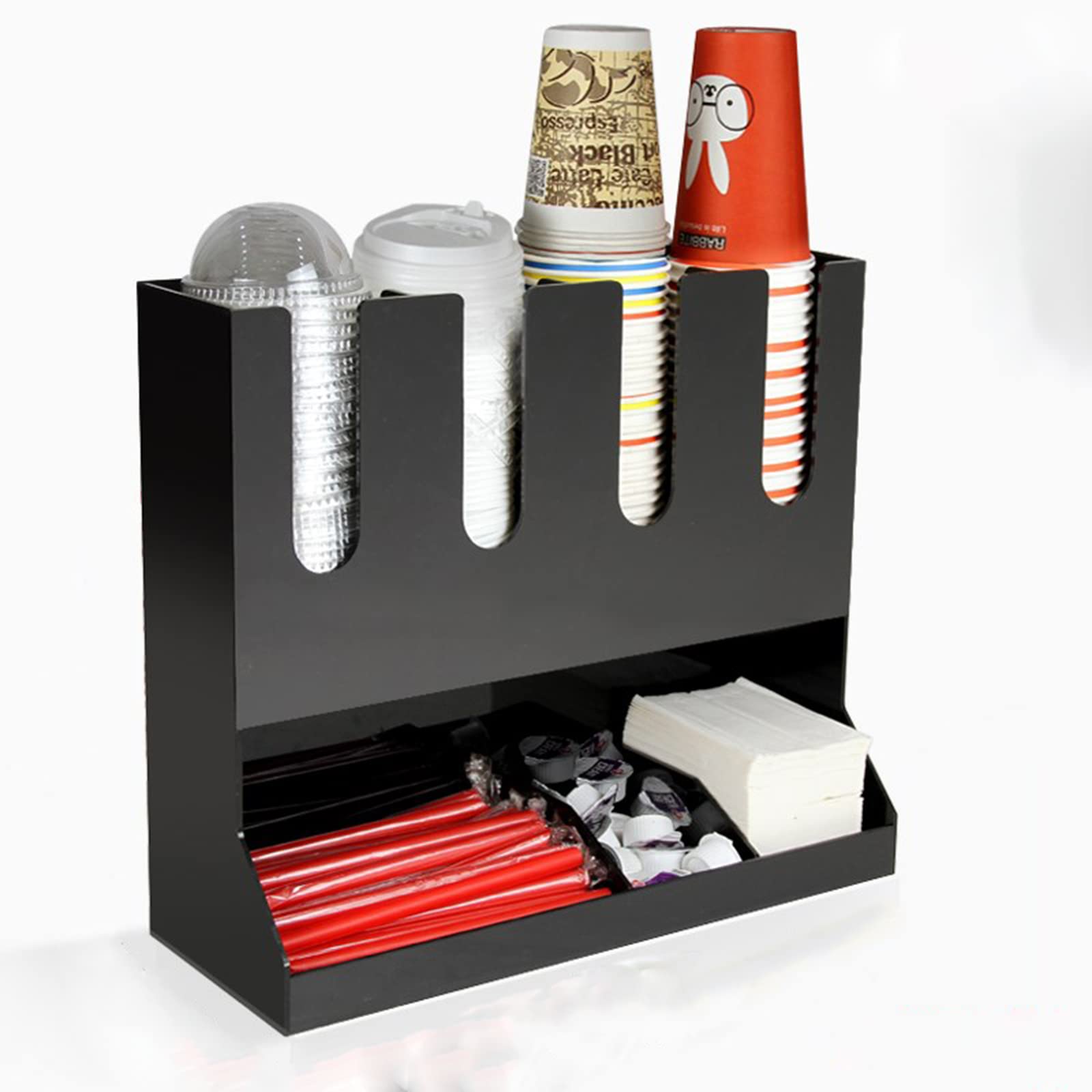 7-Compartment Coffee Condiment & Cup Lid Organizer - Tea Bag Holder & Coffee Accessories Storage - Stackable Disposable Cups, Lids, Utensils & Straws Organizer - Perfect for Coffee Shops, Offices & Home Kitchens
