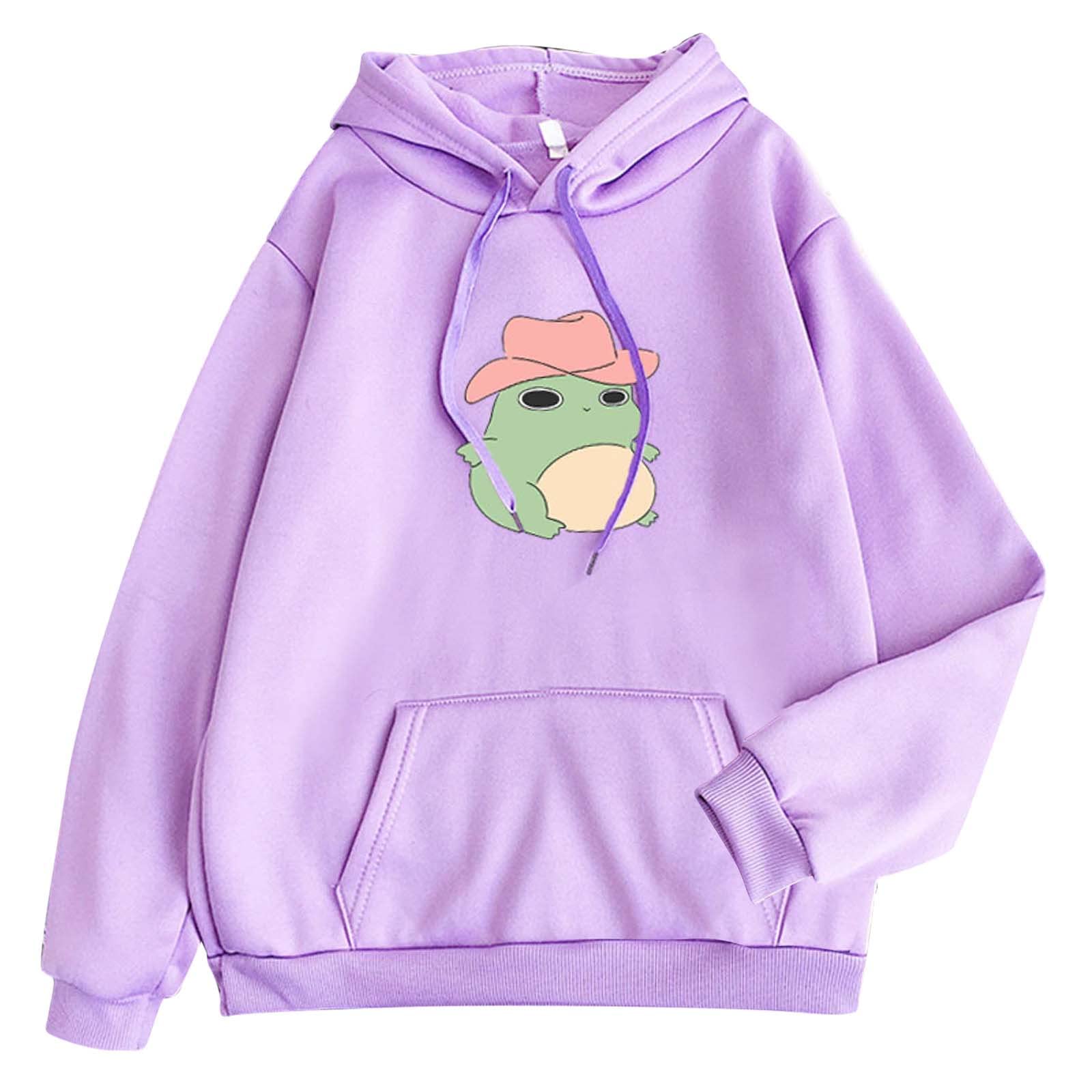 Trendy Women's Lightweight Cute Frog Print Skateboarding Hoodie - Long Sleeve Pullover Sweatshirt for Casual Wear & Street Fashion