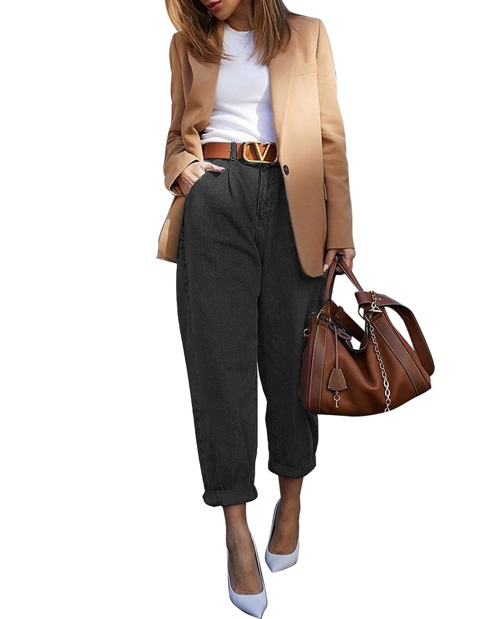 Stylish Women's High Waisted Boyfriend Jeans - Loose Fit Mom Jeans with Stretch, Classic Balloon Denim Pants for Casual Wear & Everyday Comfort | Perfect for Street Style, Weekend Outings & Relaxed Fashion Looks