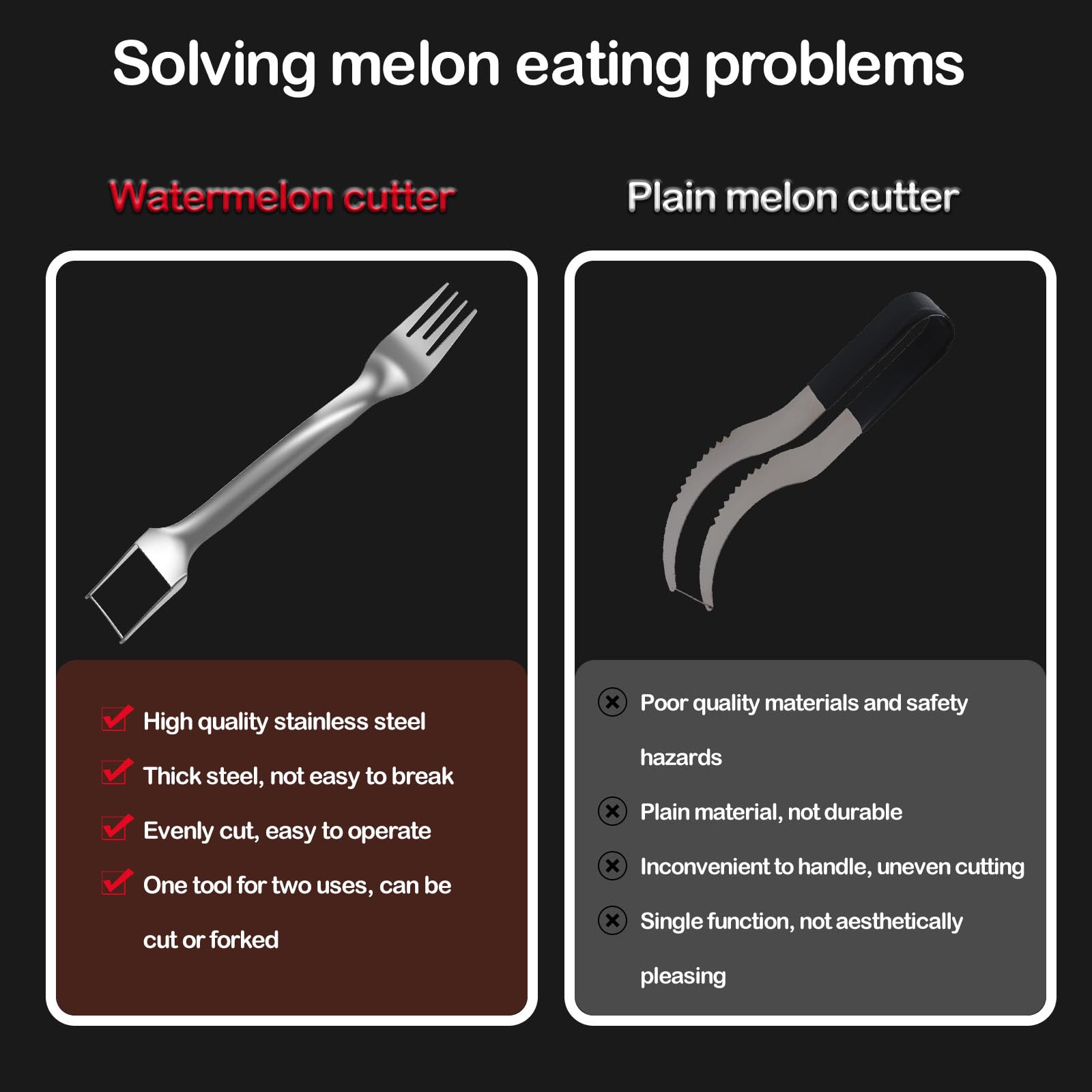 2-Pack Stainless Steel Watermelon Slicer & Fork Set - 2-in-1 Fruit Cutting Tool for Easy Slicing - Perfect for Home Kitchen, BBQ Parties, Camping Trips & Summer Picnics - Durable Kitchen Gadget for Watermelons, Melons & Large Fruits