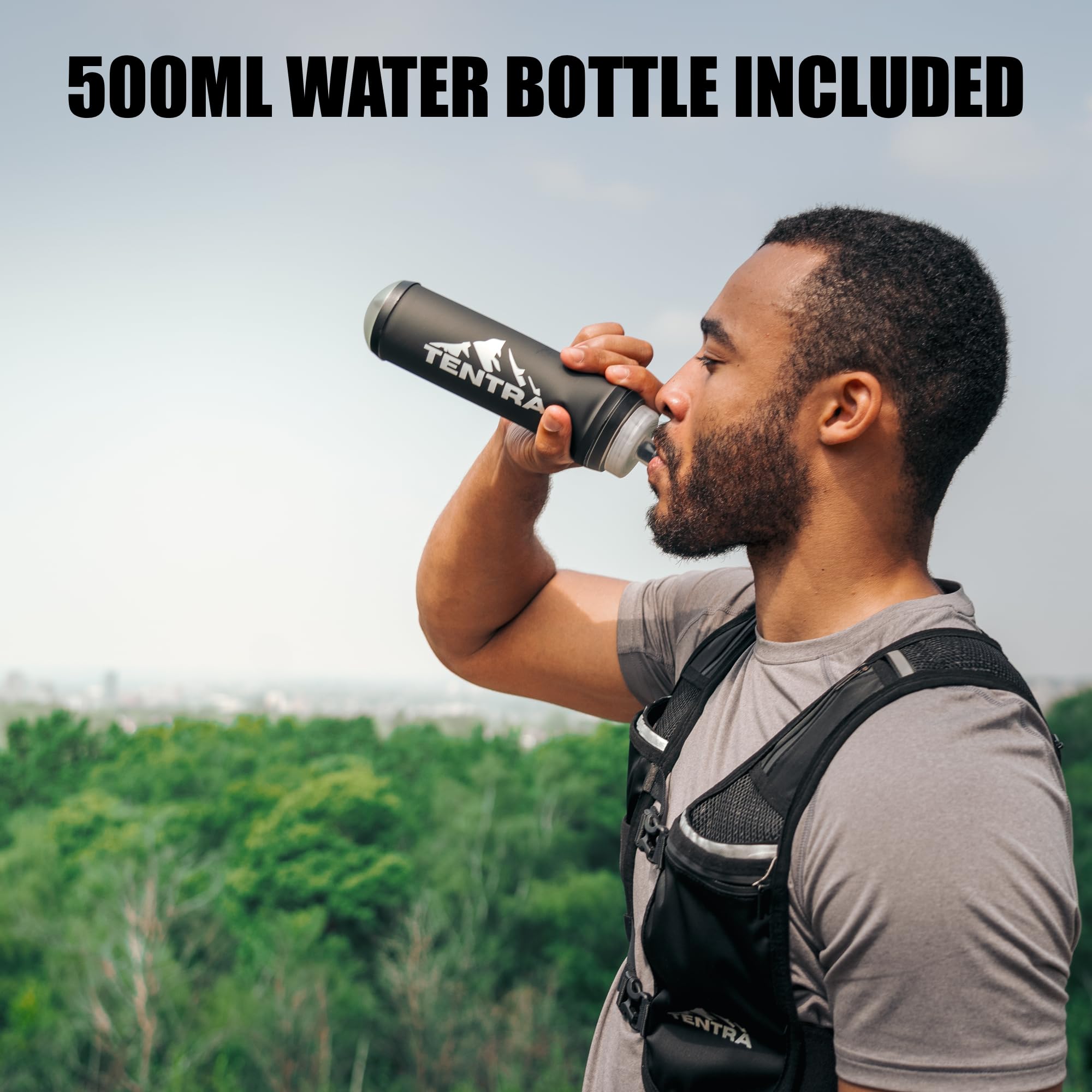 Running Phone Holder Vest with 500ml/17oz Water Bottle - Waterproof Reflective Hydration Vest with 8 Pockets for Men & Women | Lightweight Running Gear for Jogging, Hiking & Outdoor Activities