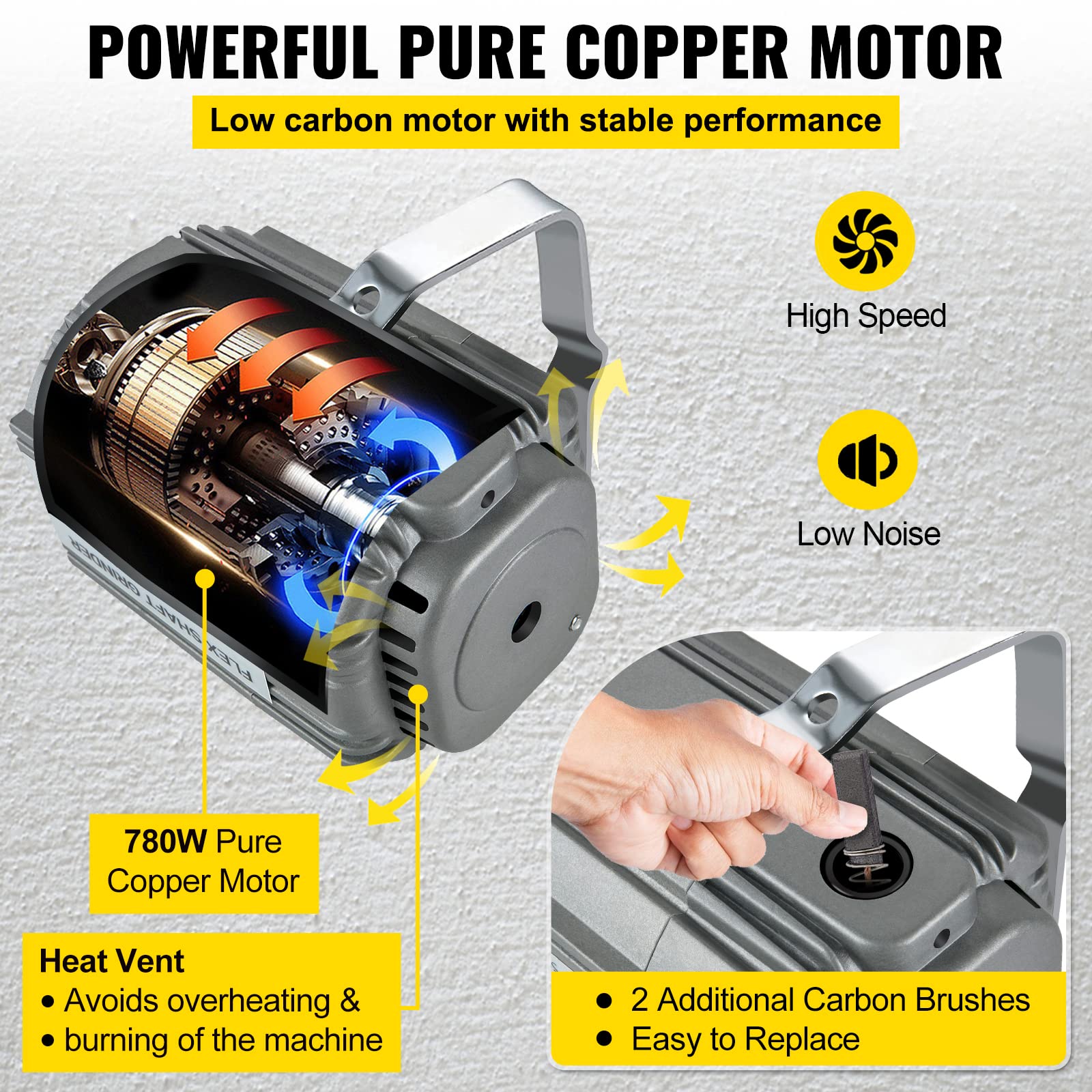 VEVOR 780W Flex Shaft Grinder Rotary Tool with Foot Pedal - 500-23000 RPM Variable Speed, 1/4