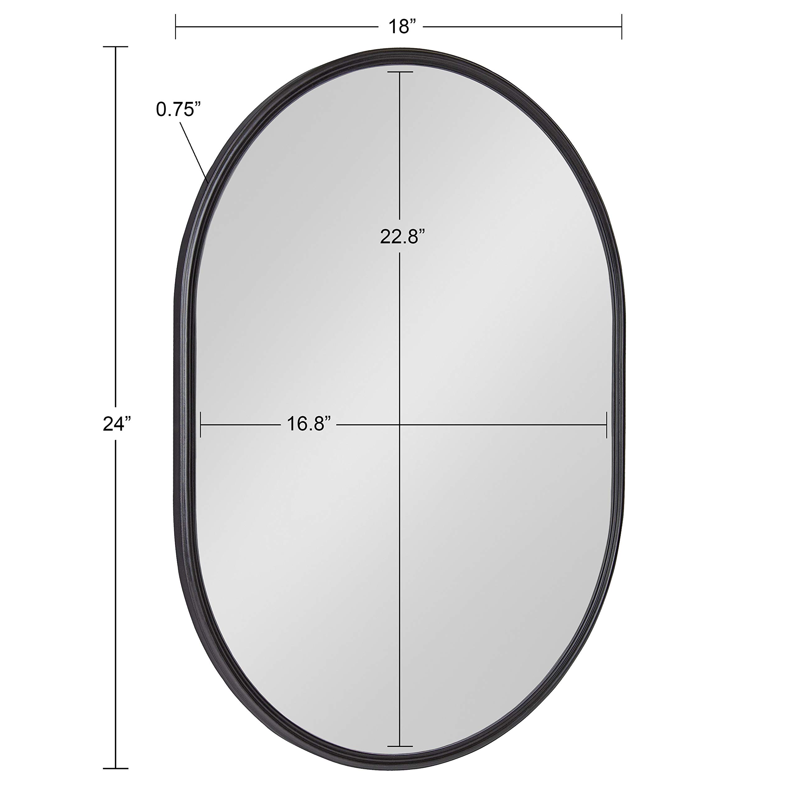 Kate and Laurel Caskill Modern Oval Mirror - 18x24 Inch Black Capsule-Shaped Wall Mirror for Entryway, Living Room, Bathroom Decor - Perfect for Home, Office & Vanity Makeup Area