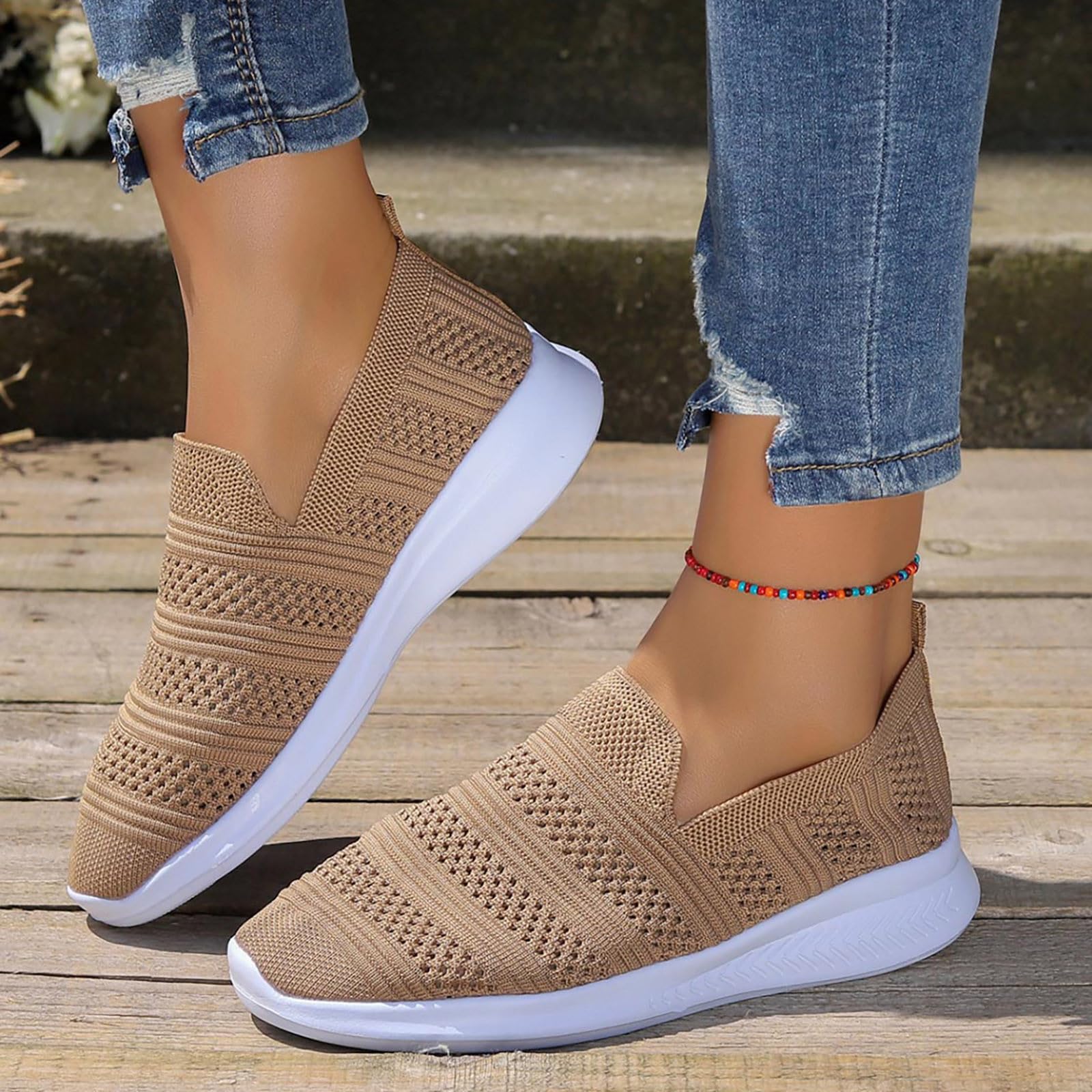 Elegant White Platform Trainers for Women - Breathable Mesh Hiking & Running Shoes for Outdoor & Gym