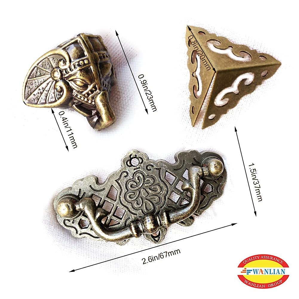 Antique Bronze Jewelry Box Hardware Kit - Lock, Latch, Hasp, Hinges, Handles & Corner Protectors for DIY Jewelry Making | Perfect for Crafting, Gift Boxes & Home Decor Projects