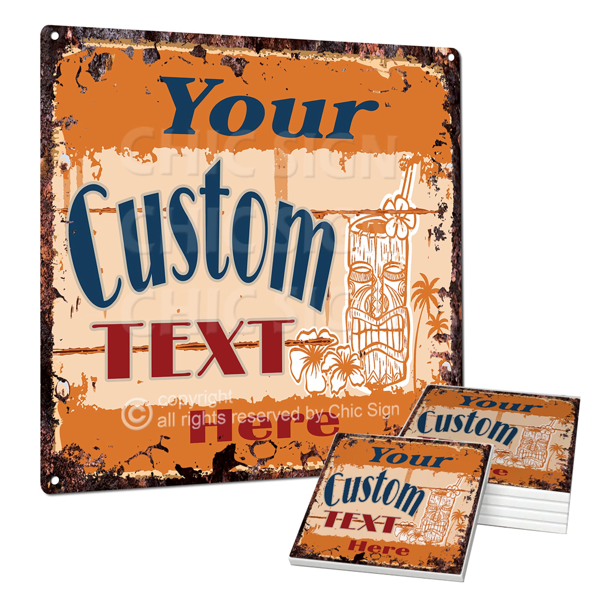 Custom Personalized TIKI BAR Yellow Vintage Style 12