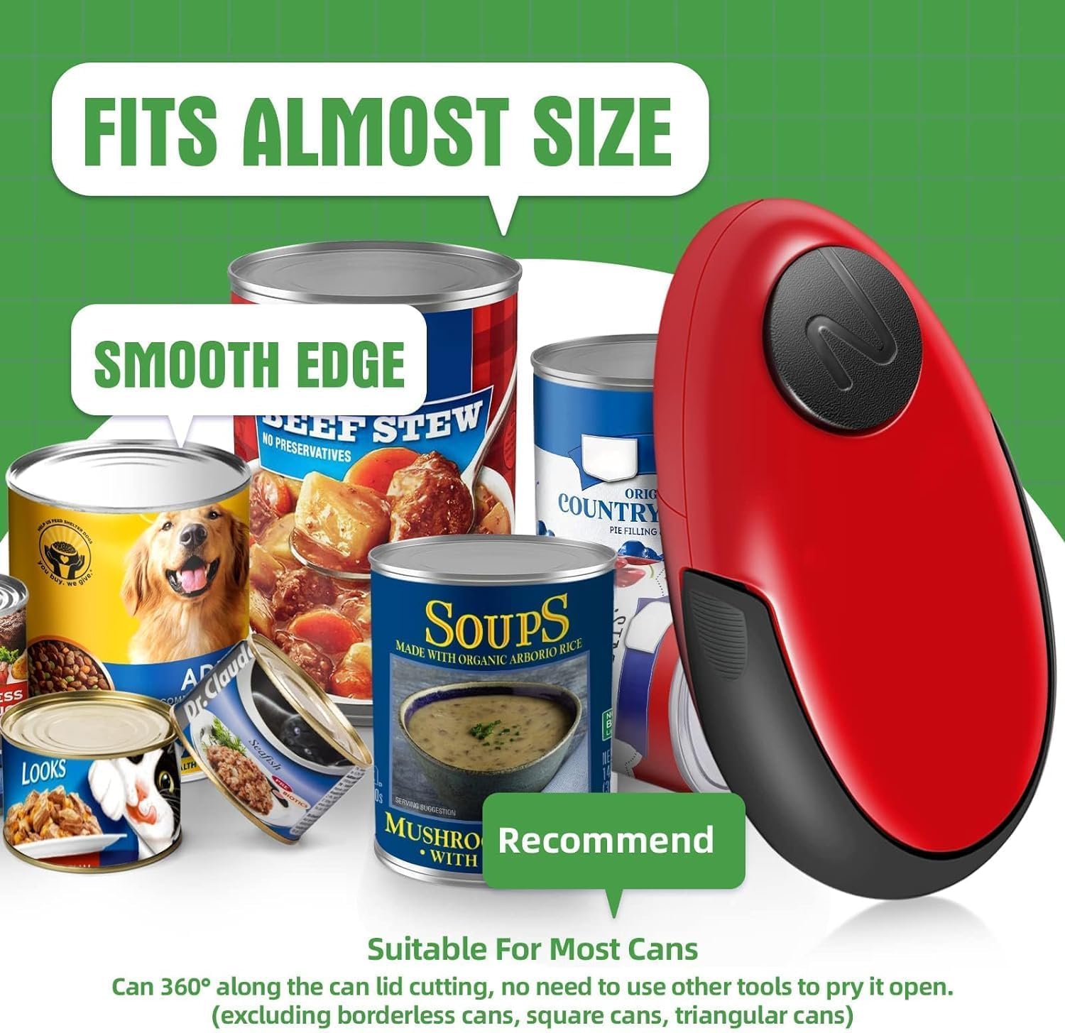 Electric Can Opener - Hands Free Automatic Kitchen Gadget with Smooth Edge Cutting, One Touch Operation for Seniors & Arthritis Users, Safe for All Can Sizes - Perfect for Home Cooking, Camping & Emergency Food Prep