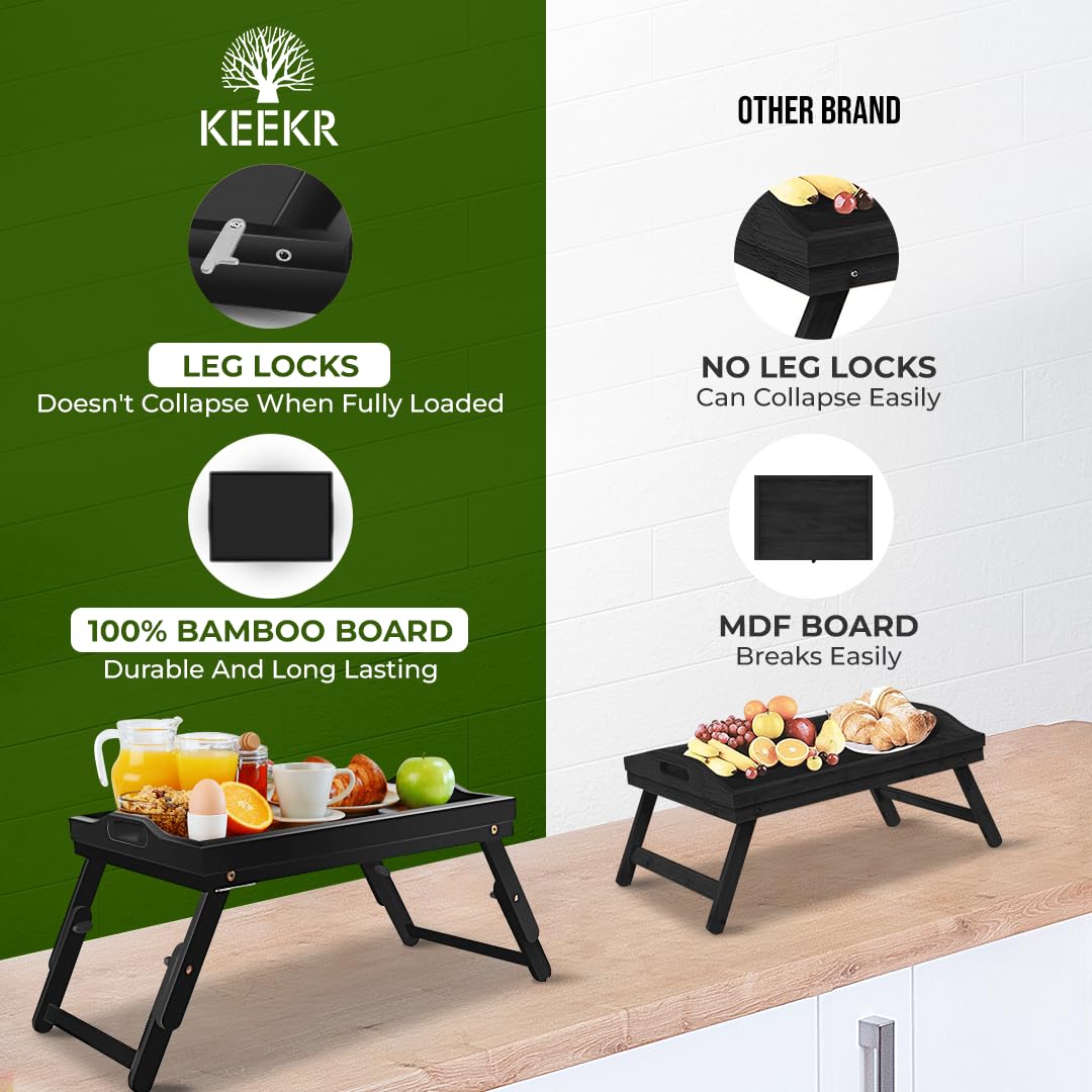 Adjustable Height Bamboo Bed Tray Table with Foldable Legs & Secure Locks - Multi-Purpose Breakfast Tray for Sofa, Bed, Office & Dining | Perfect as Laptop Desk, Reading Stand or Meal Tray | Eco-Friendly 100% Bamboo Construction for Home & Office Use
