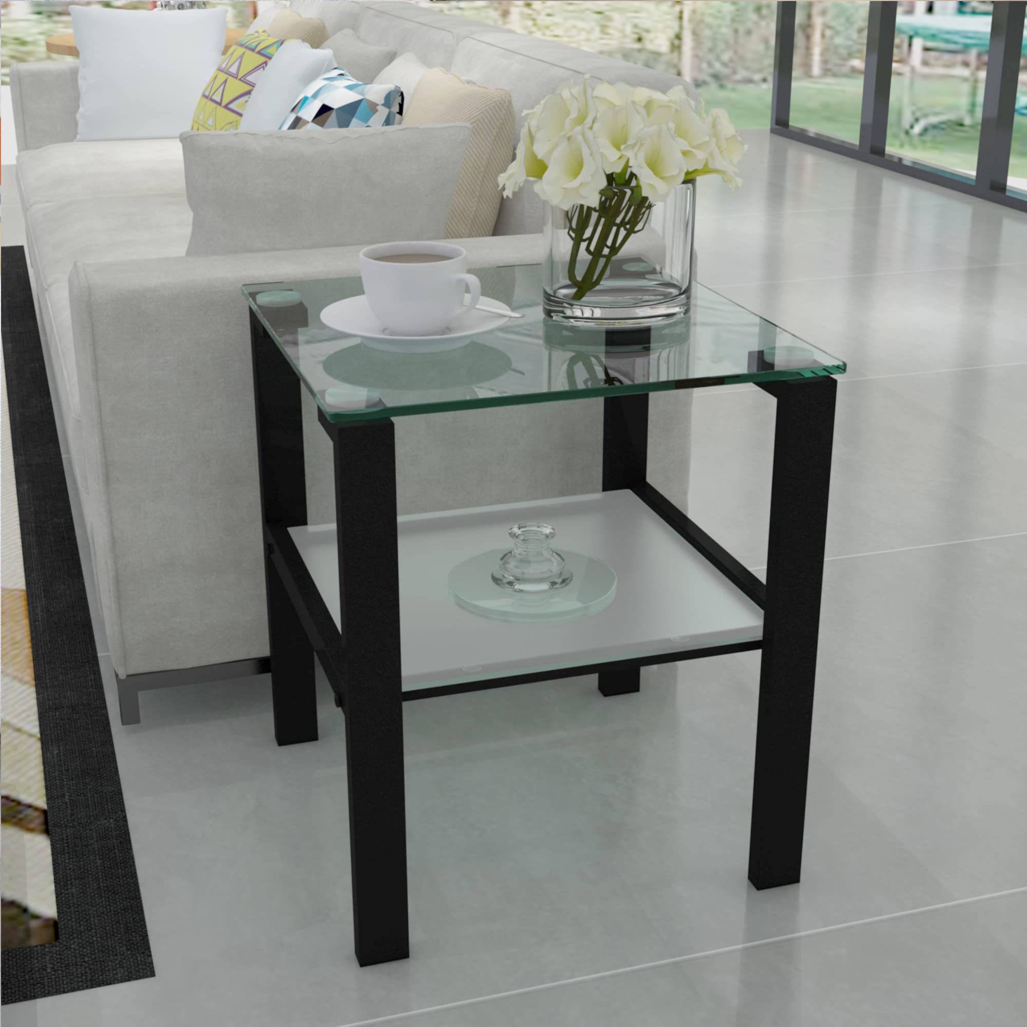 3-Piece Glass Coffee Table Set with Tempered Tabletop & Metal Frame - Black Living Room Furniture for Small Spaces & Apartments | Perfect for Modern Homes, Condos, and Office Lounges
