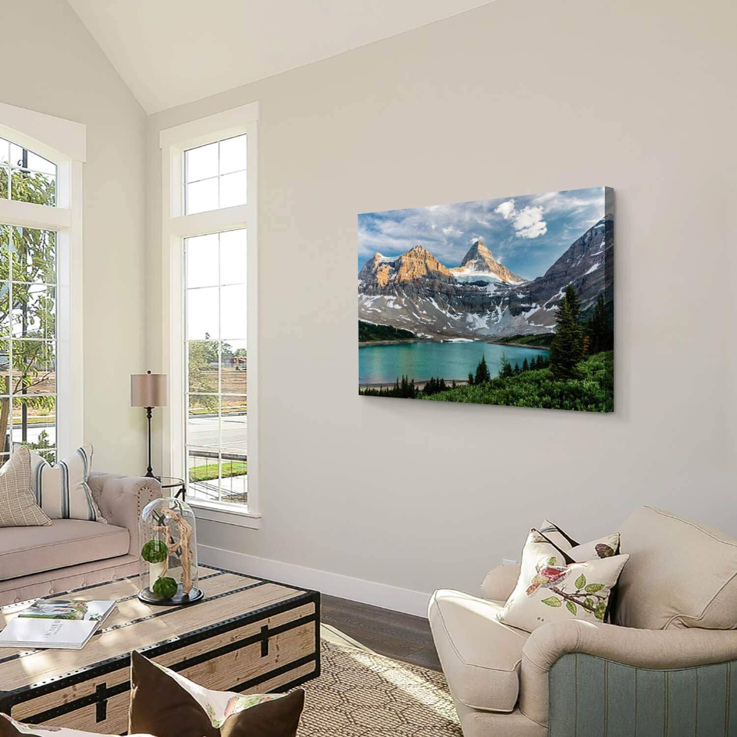 23x34 Inch Modern Framed Canvas Painting - Mount Assiniboine Lake Wall Art Print for Home & Office Decor | Living Room Wall Picture, Housewarming Gift | Perfect for Bedroom, Dining Room & Office Spaces