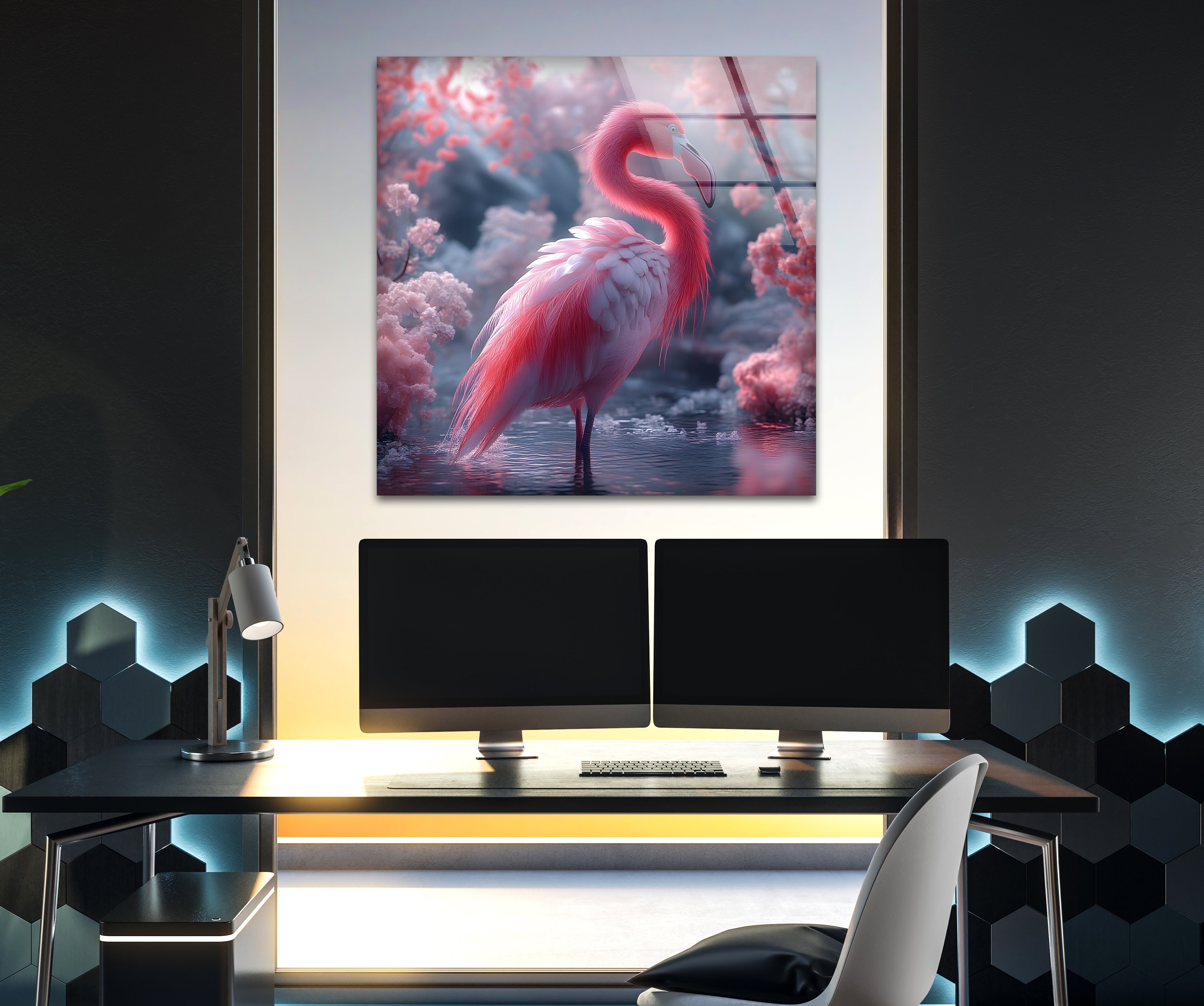 Stunning Feathered Flamingo Glass Wall Art - Handmade Tropical Home Decor for Living Room, Bedroom & Office - Perfect Gift for Bird Lovers