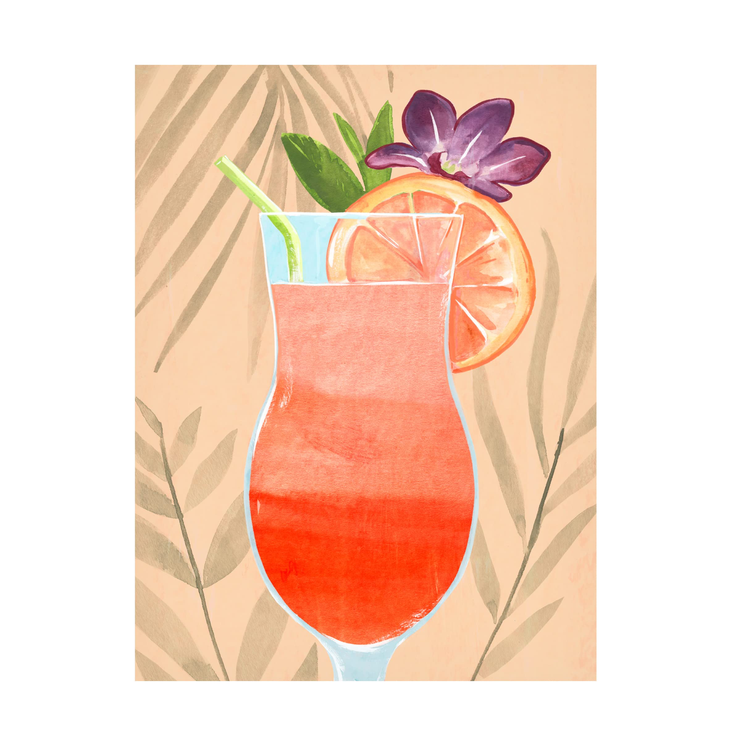 Annie Warren Tropical Cocktail III Canvas Wall Art Print - Vibrant Beach & Cocktail Decor for Living Room, Bedroom, or Bar