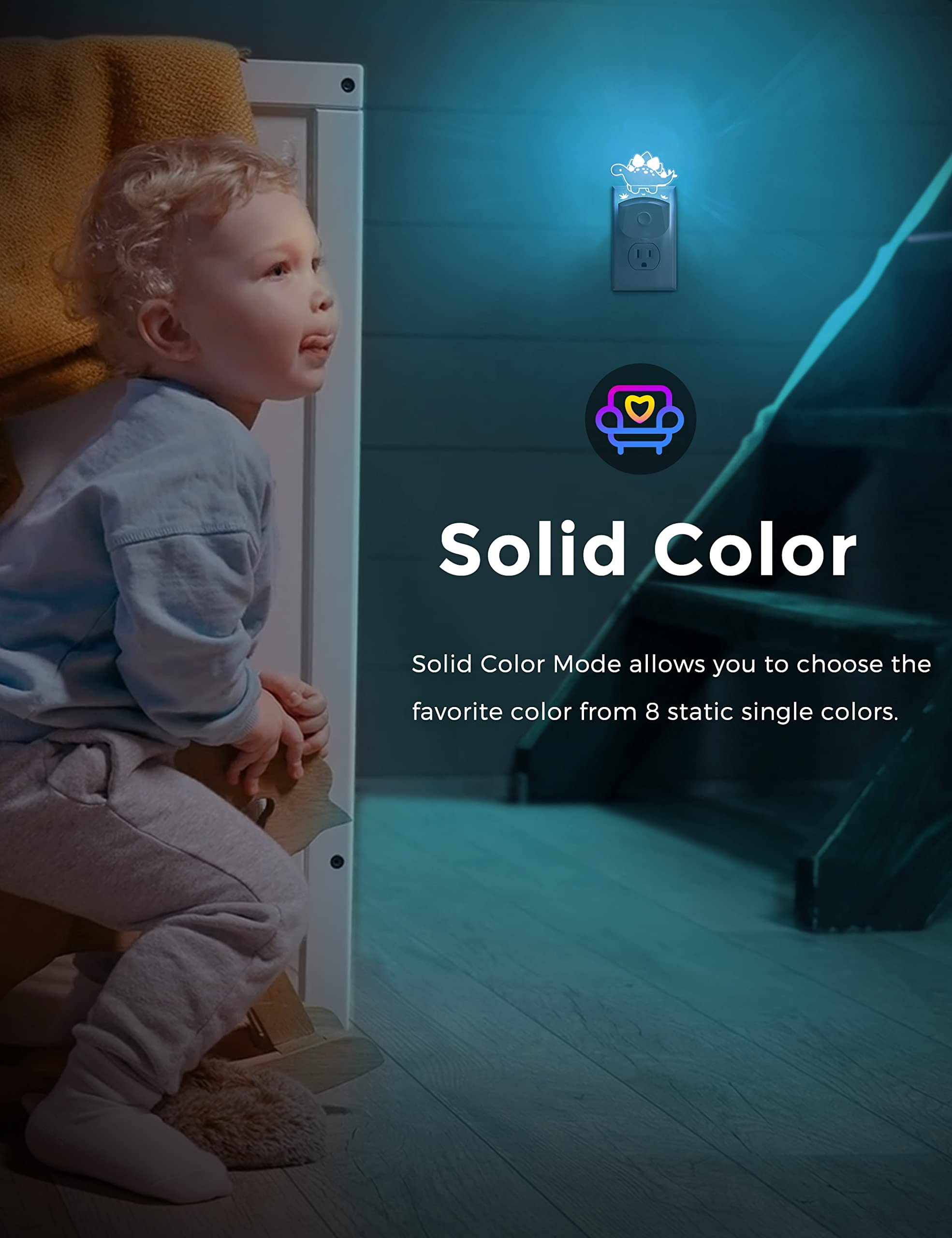 Dinosaur Night Light for Kids - Stegosaurus LED Plug-in Nightlight with RGB & Soft White 3000K, 3 Lighting Modes, Auto Dusk-to-Dawn Sensor | Perfect for Nursery, Bedroom Decor & Kids' Room Night Light | Creates Soothing Ambiance for Sleep Time and Bedtime Stories