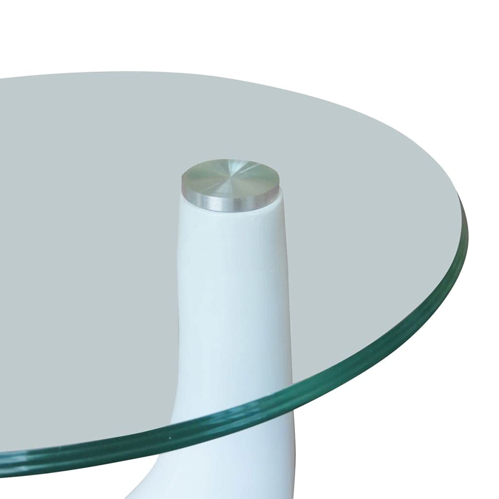 vidaXL Modern Coffee Table with Water-Drop Base & Round Tempered Glass Top - 16.5'' Diameter x 21.7'' Height - High Gloss White - Perfect for Living Room, Lounge or Office Decor