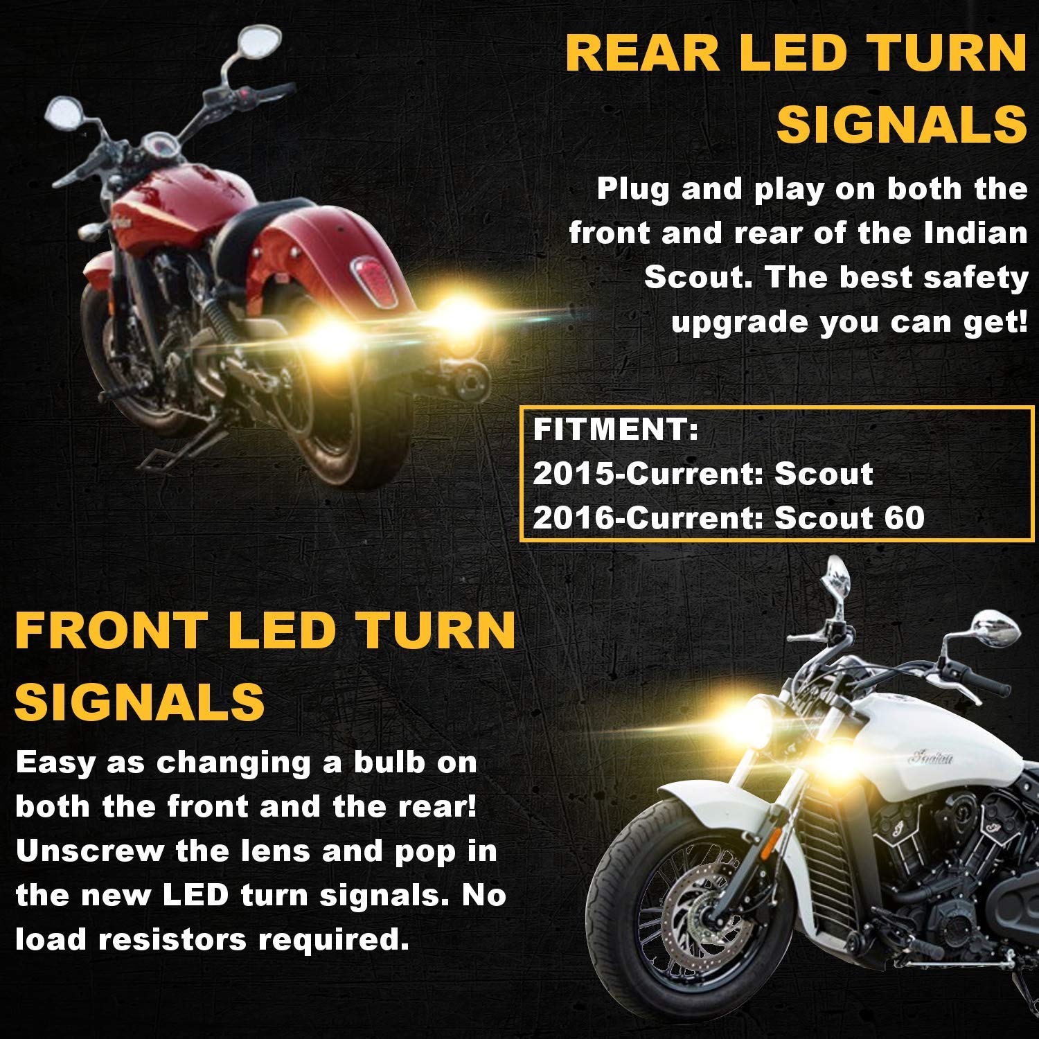 Eagle Lights Sunburst LED Front & Rear Turn Signals for Indian Scout Motorcycle - High Visibility Amber Lights - Pair of 2 - Perfect for Night Riding & Enhanced Safety
