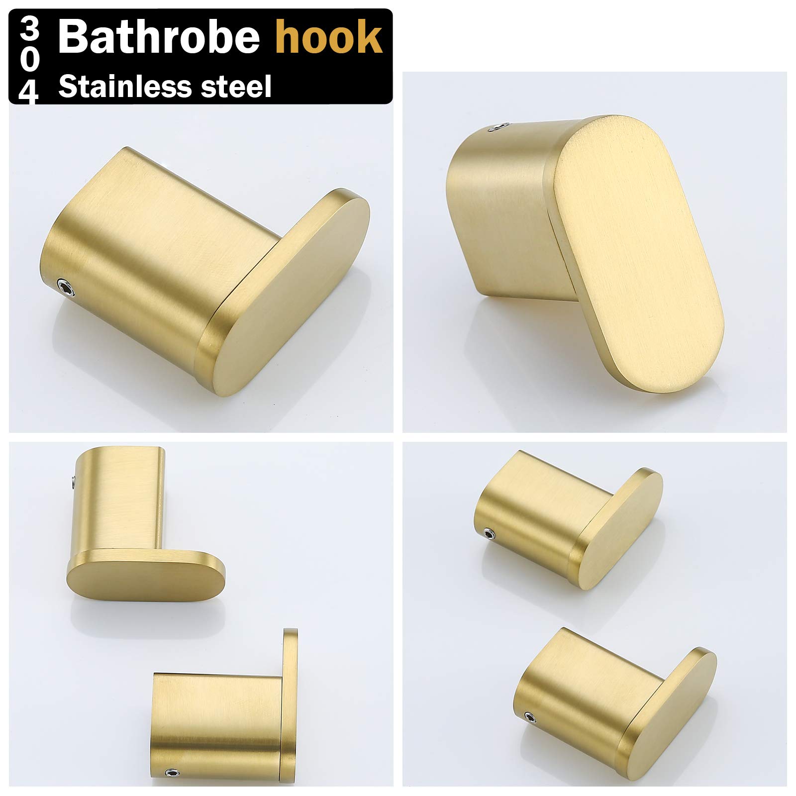 Brushed Gold Towel Hook - 2 Pack SUS304 Stainless Steel Wall Mounted Hooks for Bathroom, Robe, Coat & Hand Towel - Durable Rustproof Home Decor for Bathroom, Kitchen & Bedroom Organization
