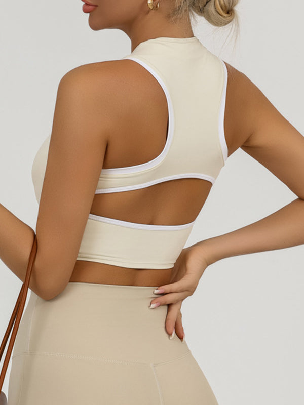 ZASUWA Women's Sexy Contrast Color Hollow Out Solid Color Backless Quick Dry Tank Top - Perfect for Summer, Beach, and Night Out