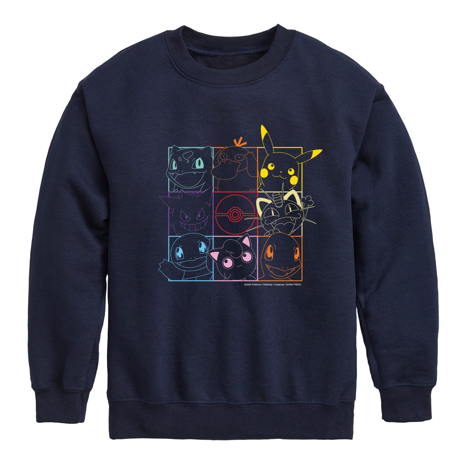 Pokémon Grid Youth Crewneck Fleece Sweatshirt for Boys & Girls - Soft Cotton Blend Hoodie - Cute Cartoon Character Apparel for School, Gaming & Casual Wear