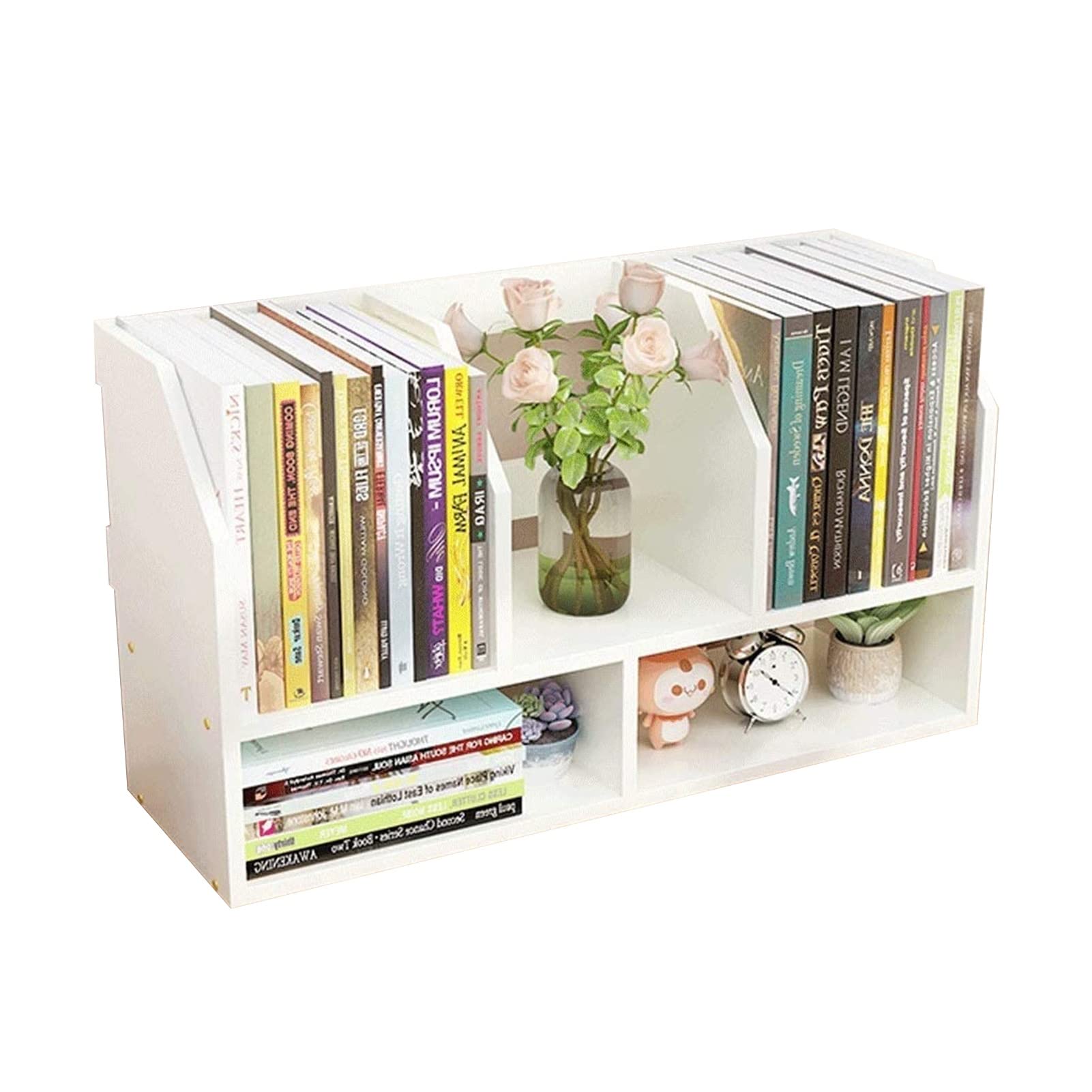 2-Tier Wooden Bookshelf - White Desktop Organizer for Students & Office Storage | Space-Saving Bookcase for Dorm, Home & Workspace Display