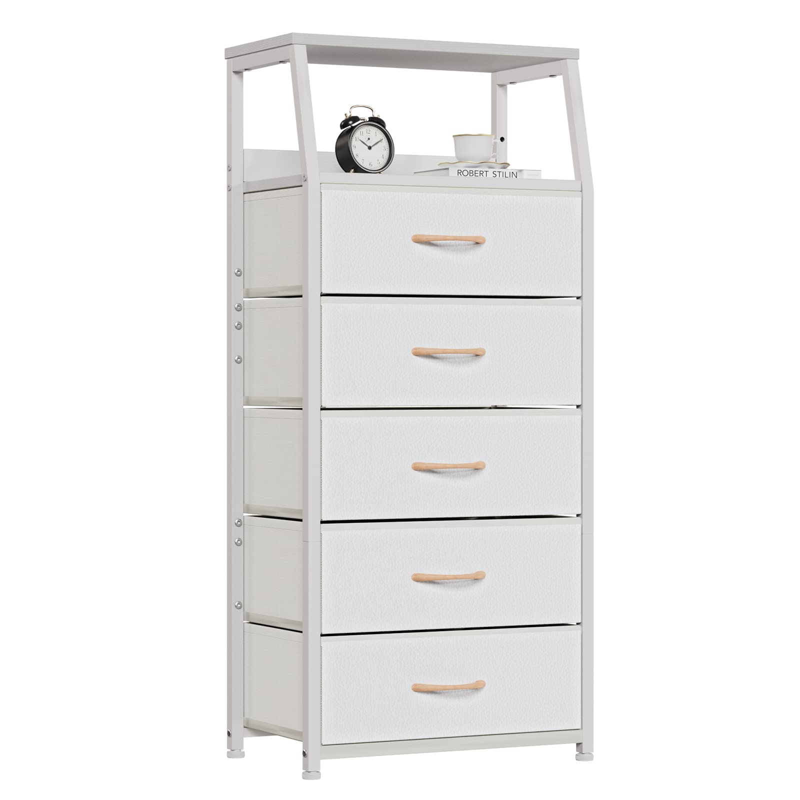 White 5-Drawer Dresser with Wood Top - Sturdy Steel Frame for Bedroom & Nursery Storage