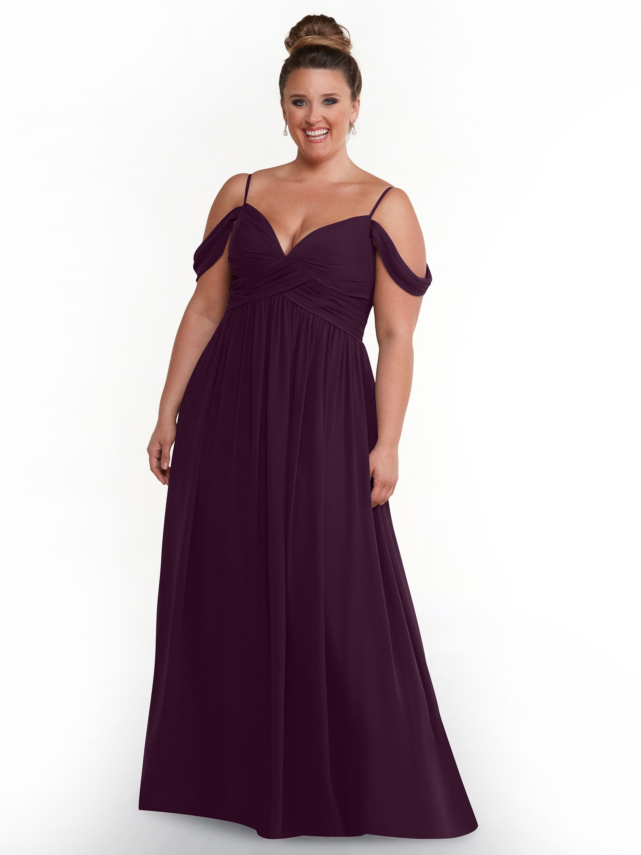 Elegant Off-the-Shoulder Chiffon Bridesmaid Dress with Spaghetti Straps - Perfect for Weddings, Formal Events & Special Occasions