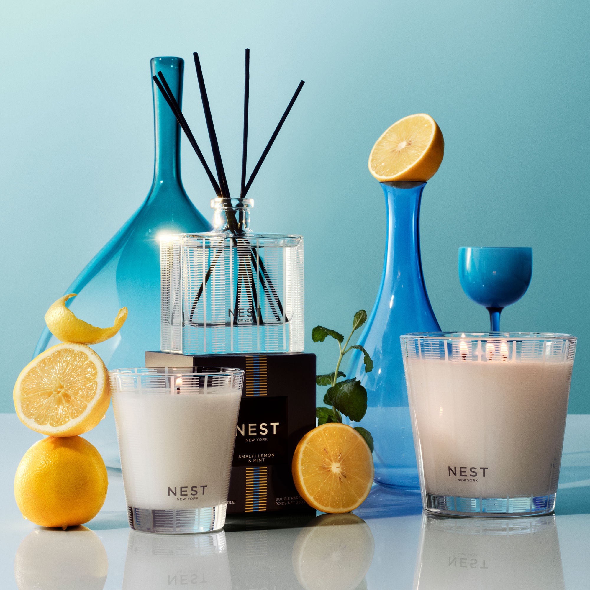 Amalfi Lemon & Mint Reed Diffuser - Natural Aromatherapy Oil Diffuser for Home, Office & Spa - Fresh Citrus Scent for Relaxation & Stress Relief