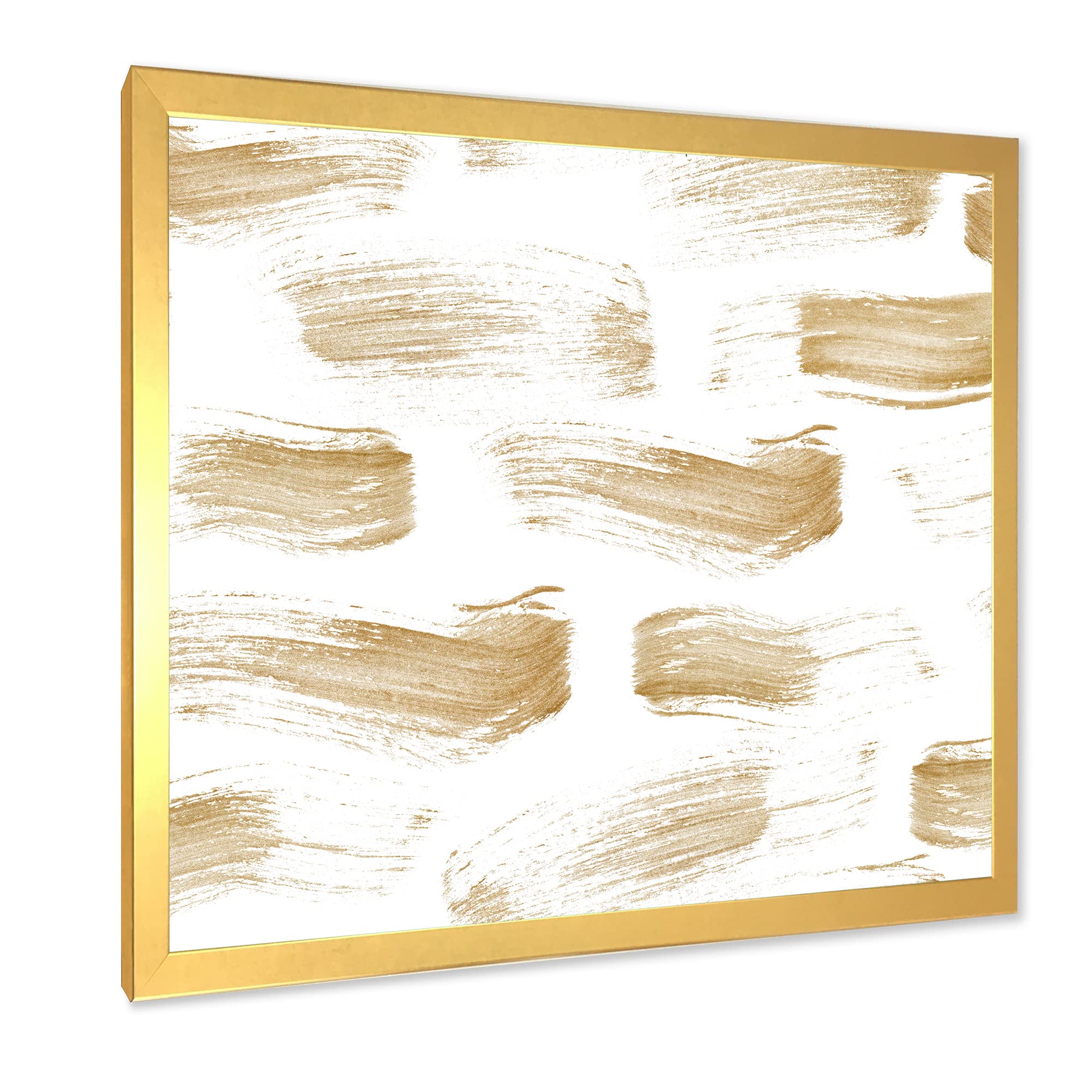 DesignQ Golden Abstract Strokes Modern Framed Wall Art - Contemporary Home Decor for Living Room, Bedroom & Office - Premium Canvas Painting for Stylish Interior Design