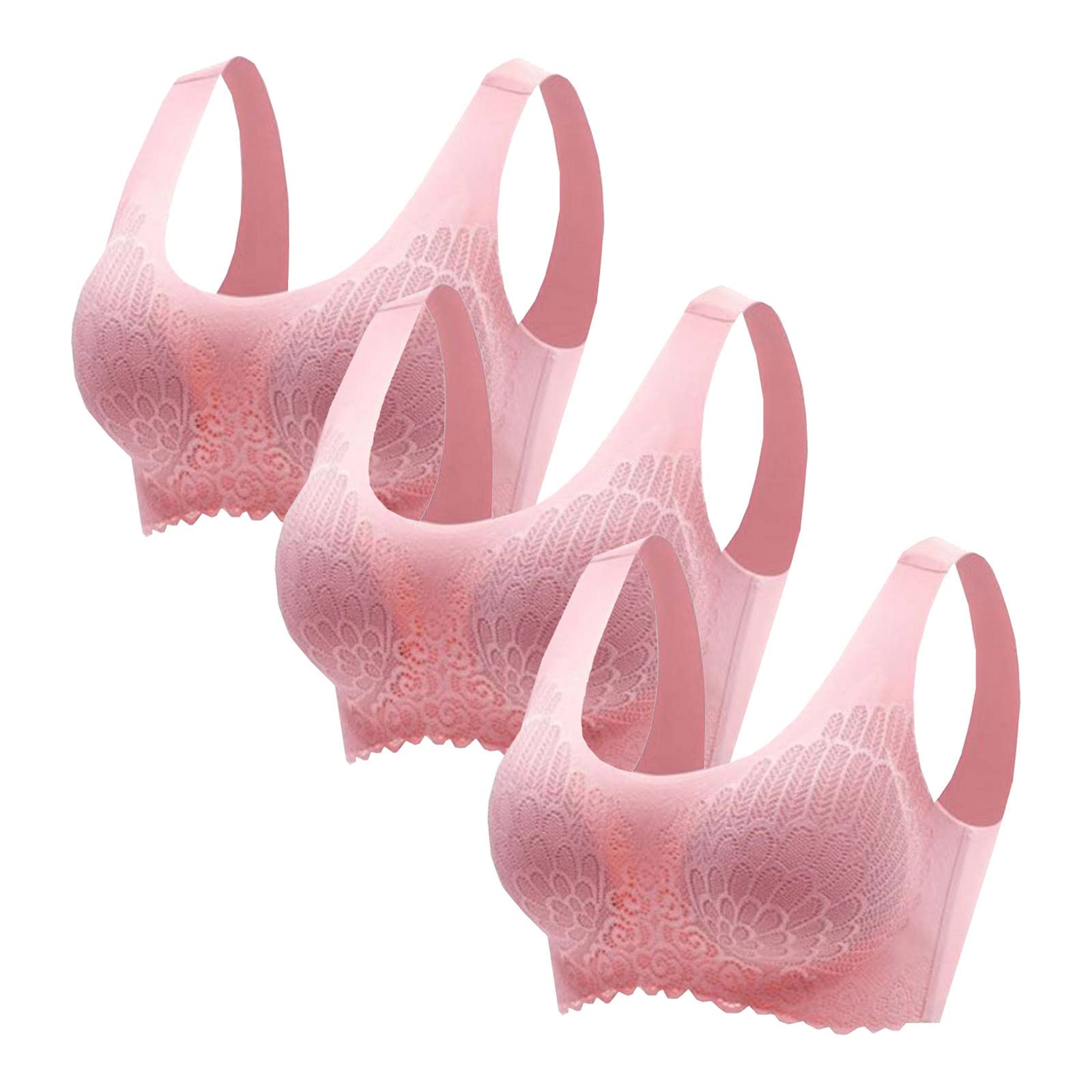 Women's Seamless Sports Bra 3-Pack - Wireless Comfort Push Up Bra with Beautiful Back Design for Yoga, Gym & Everyday Wear