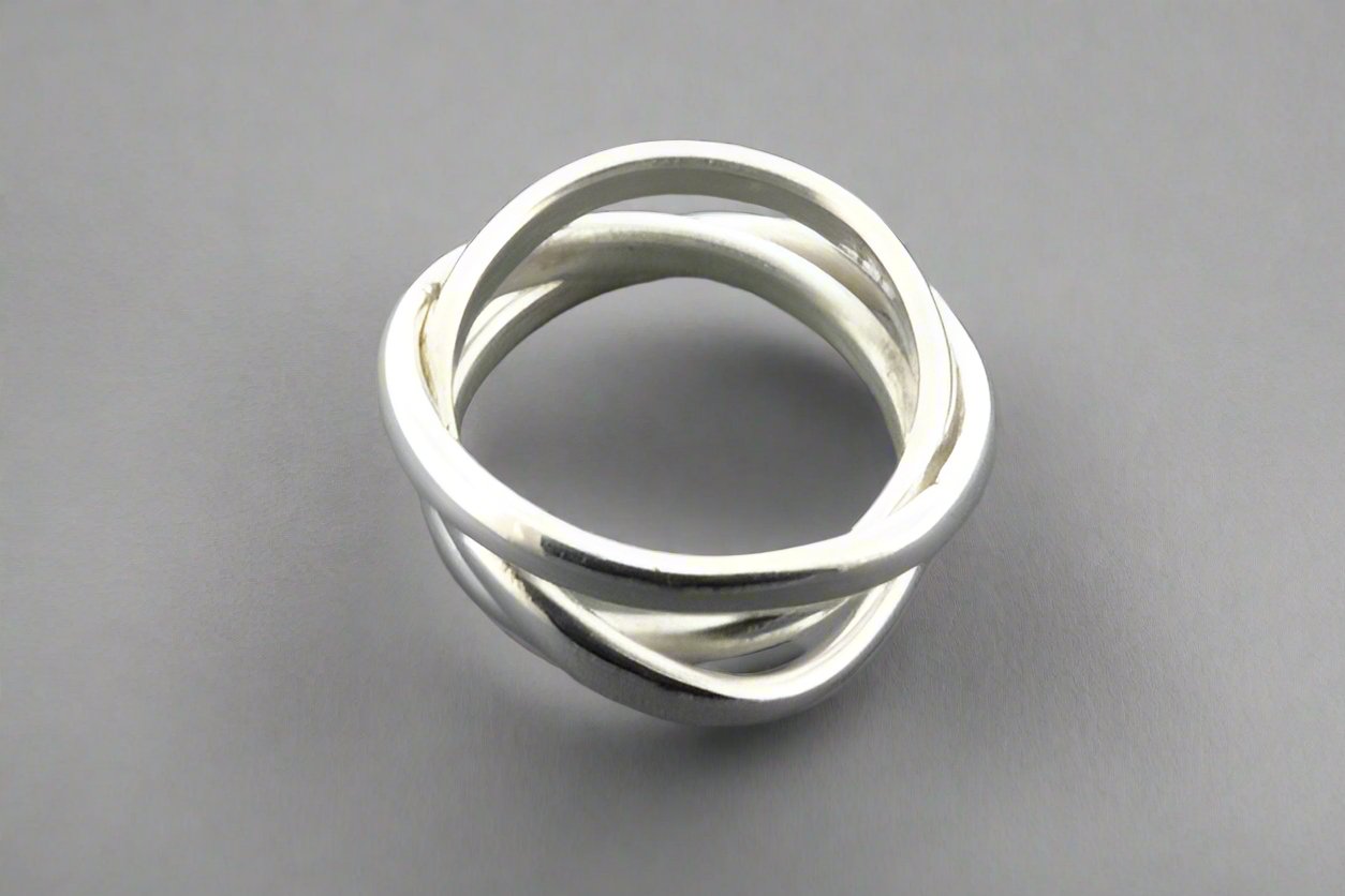 3 Bands Curved Narrow Sterling Silver Knot Ring for Women - Elegant Stackable Jewelry for Everyday Wear, Gift Giving & Special Occasions