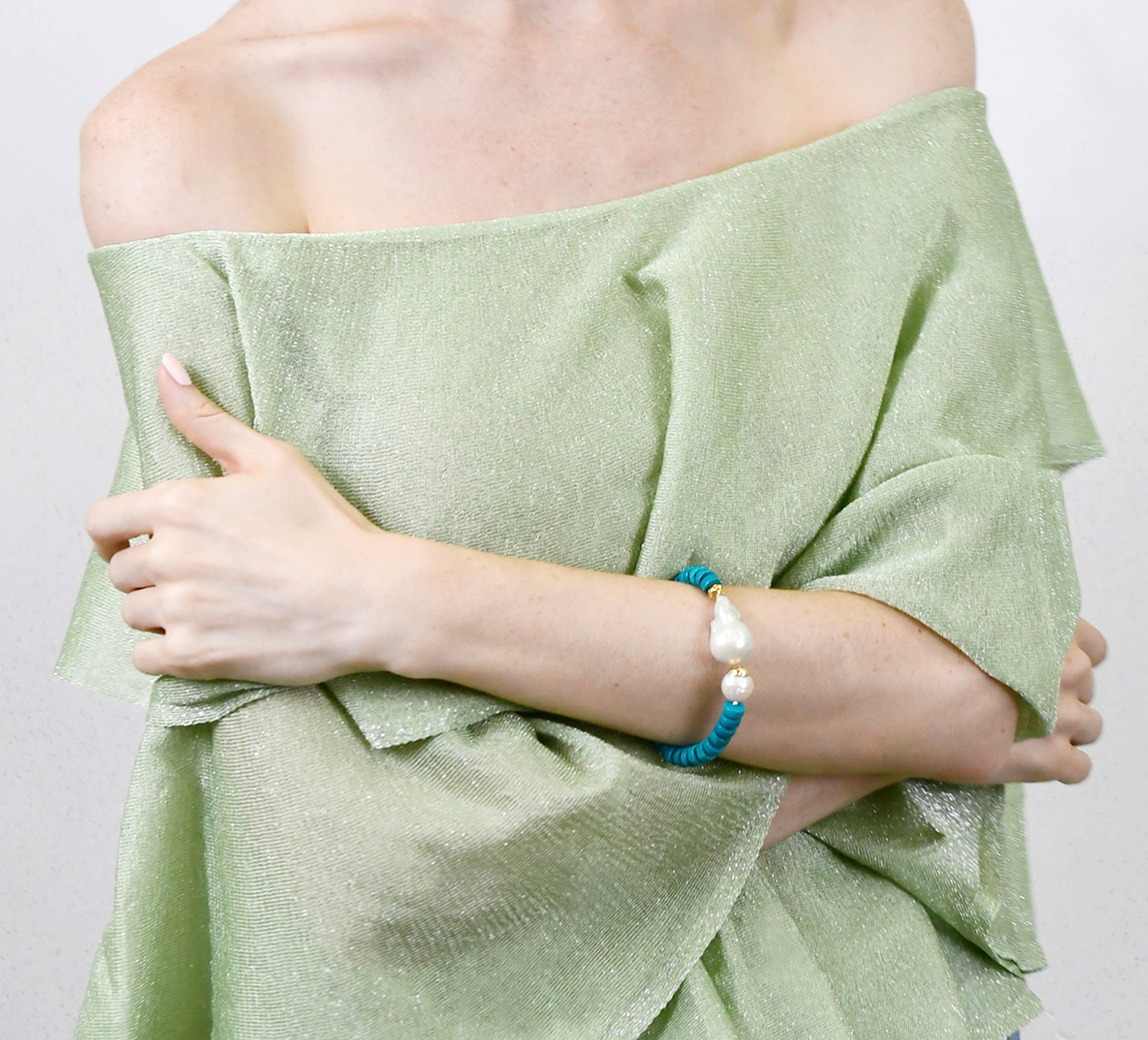 Turquoise & Baroque Pearl Bracelet AB011 - Elegant Handmade Jewelry for Women | Perfect for Weddings, Parties & Everyday Wear