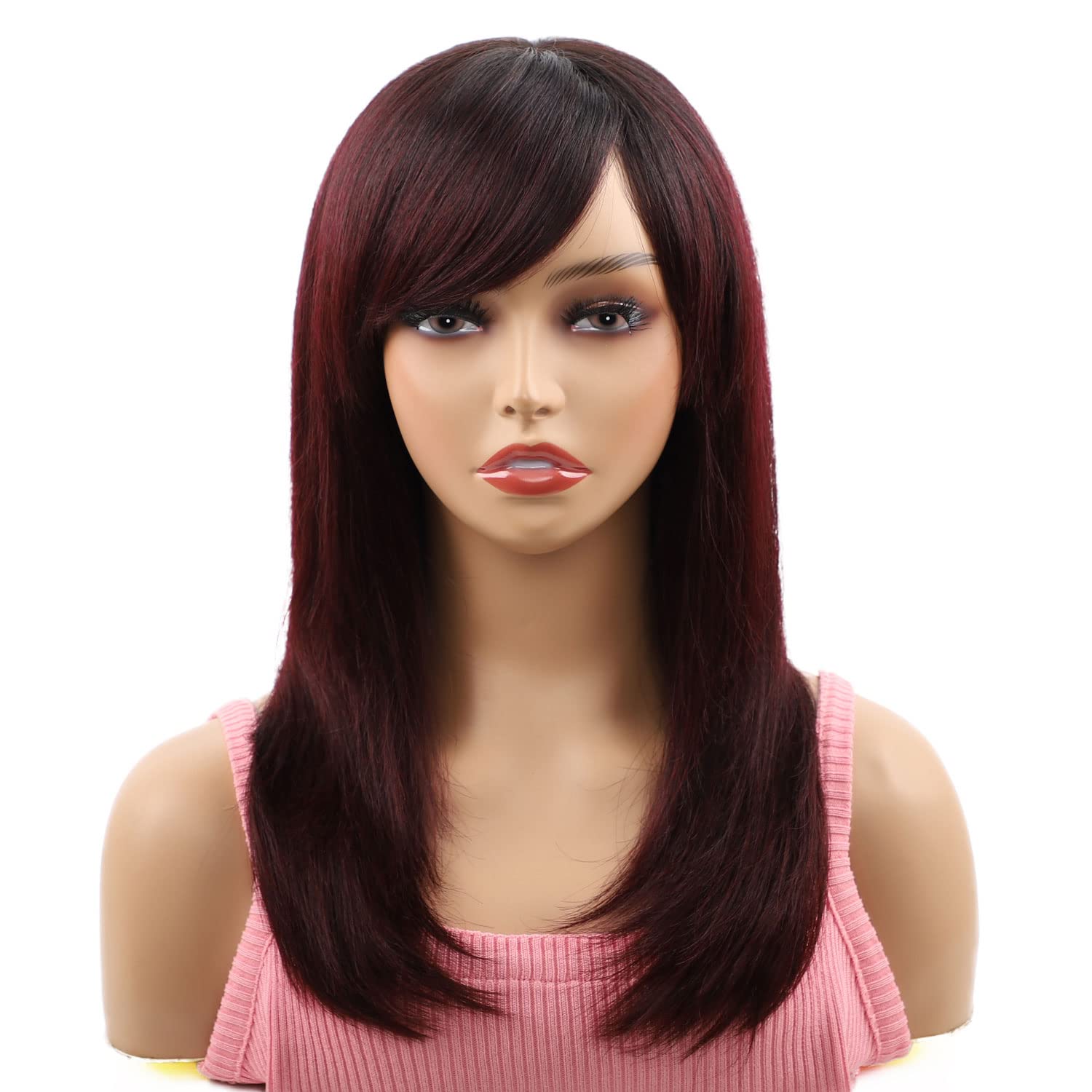 Missmizz Real Human Hair Wigs for Women - Long Layered Straight Burgundy Wig with Hand-Tied Natural Hairline | Perfect for Daily Wear, Cosplay & Special Occasions