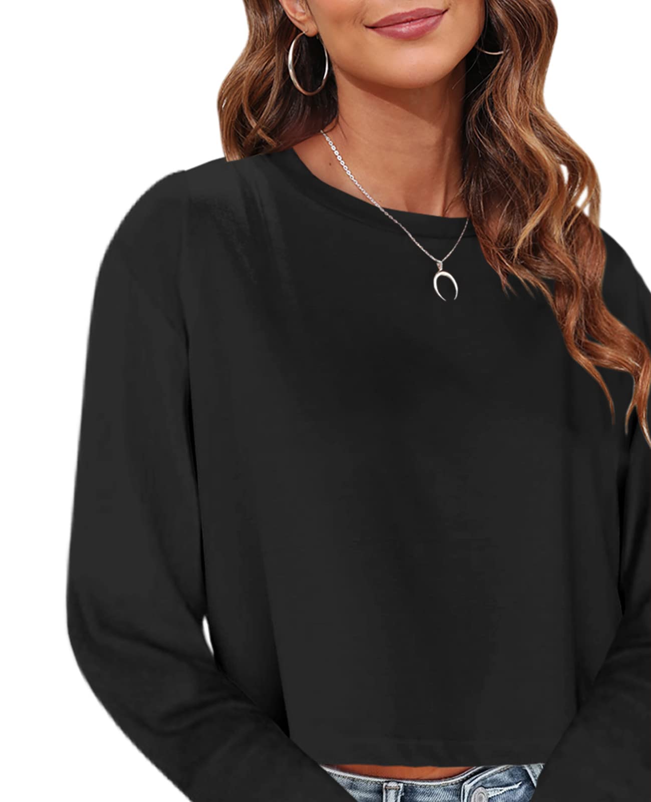 Tankaneo Women's Long Sleeve Crop Top - Loose Fit Cropped T-Shirt 2025 | Crew Neck Casual Shirt for Women | Perfect for Layering, Streetwear & Everyday Outfits