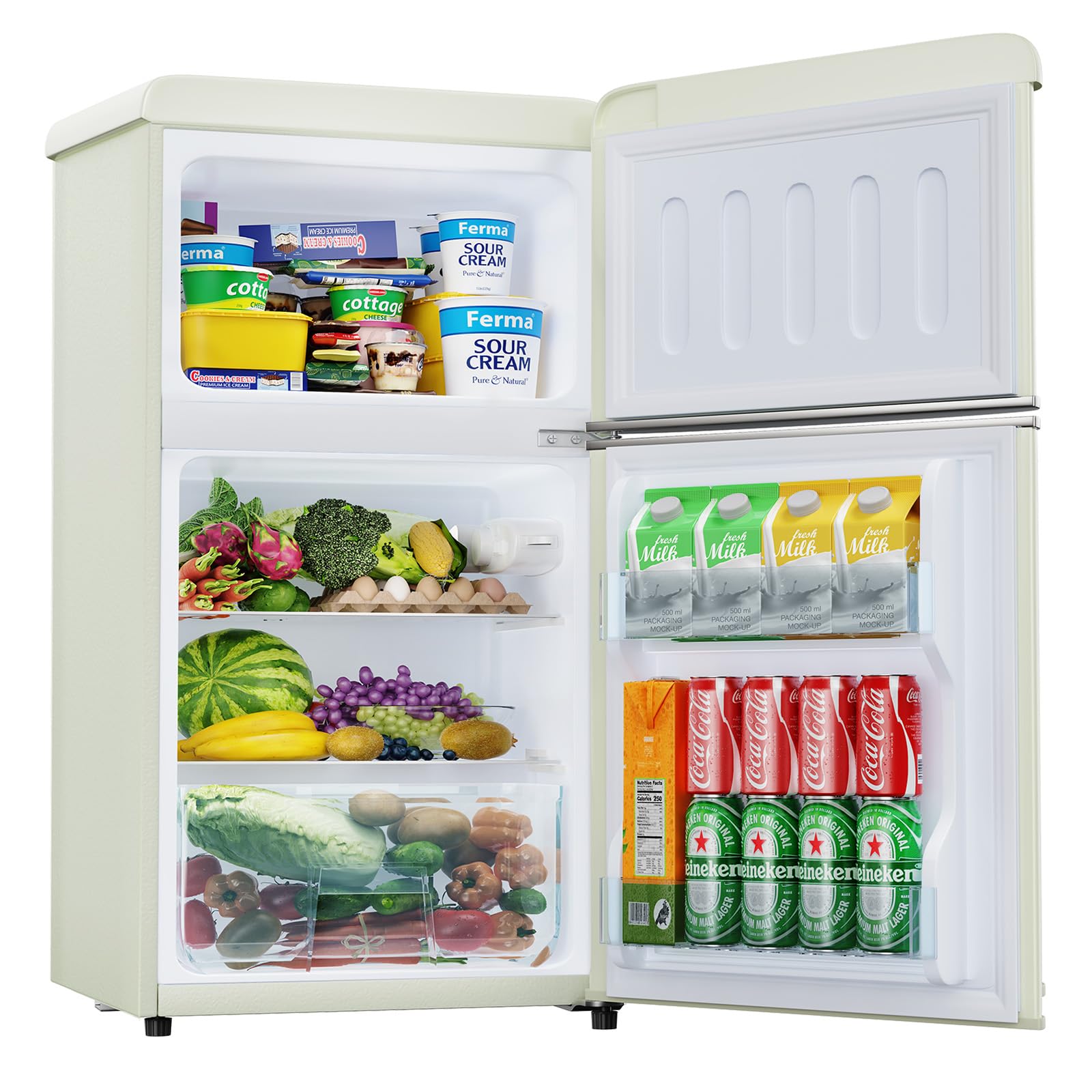 3.2 Cu.Ft Mini Fridge with Freezer - Energy Efficient Compact Refrigerator with 2 Doors for Bedroom, Dorm, Office & Apartment - Perfect for Beverages, Snacks & Small Spaces