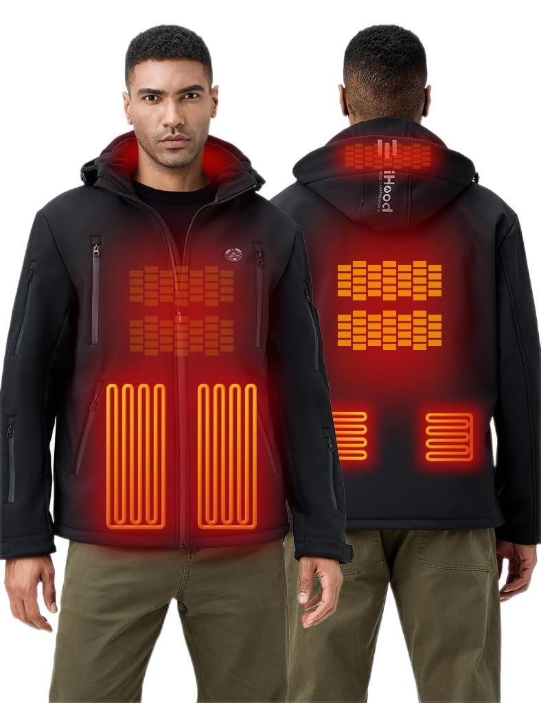 Heated Jacket for Men with Detachable Hood - Waterproof Winter Coat with Battery Pack - Perfect for Outdoor Activities, Skiing, Hiking & Cold Weather Commutes