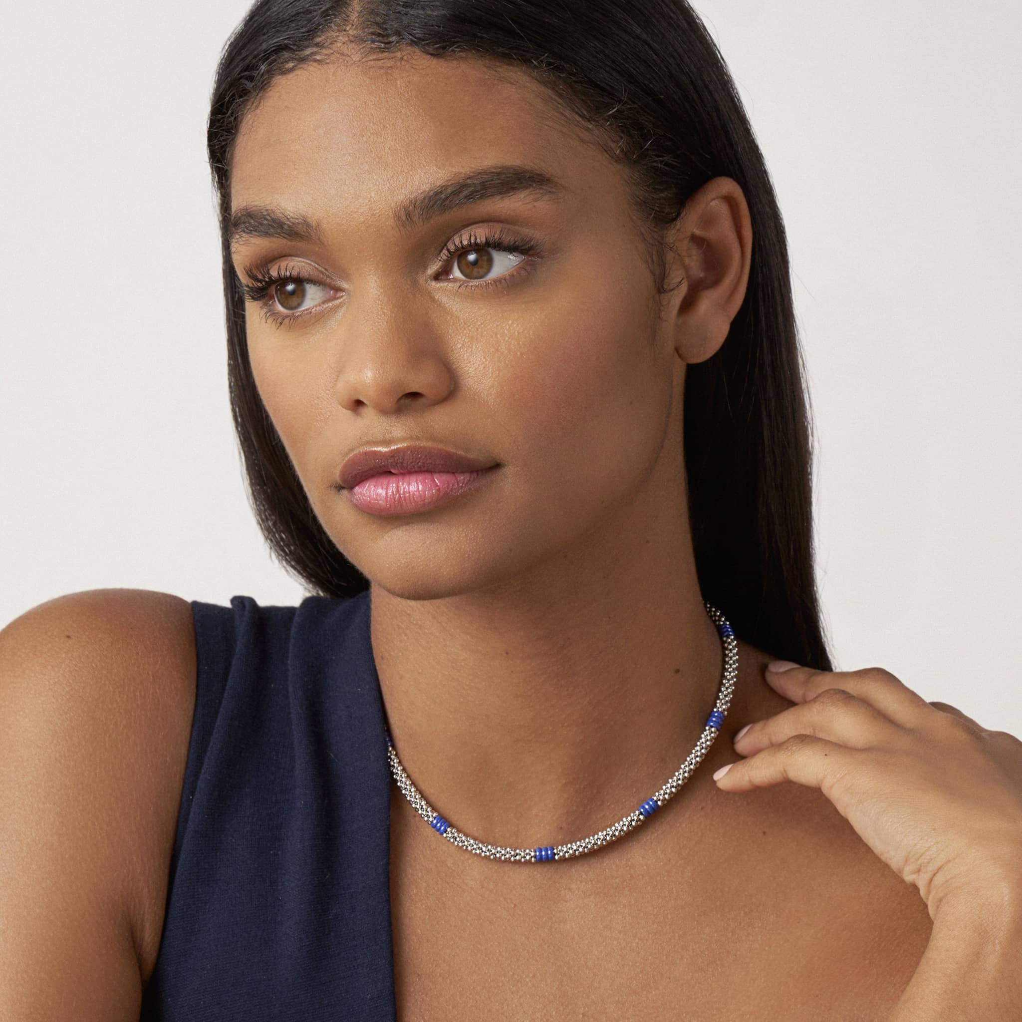 Elegant Ceramic Three Bead Station Caviar Necklace - Perfect for Women's Formal Events, Date Nights & Special Occasions
