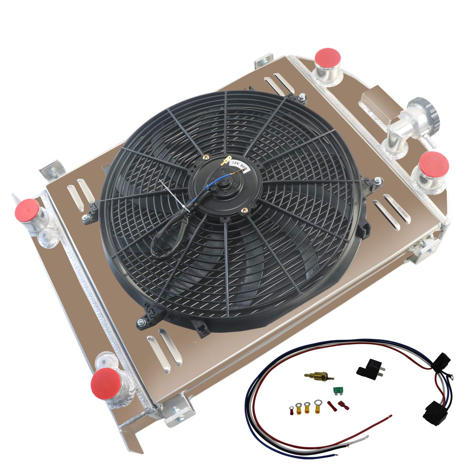 High-Performance 4-Row Aluminum Radiator for Ford Model A Flathead V8 (1930-1931) - Includes Shroud Fan & Thermostat Relay Kit - Improved Cooling for Classic Car Restoration & Hot Rod Builds