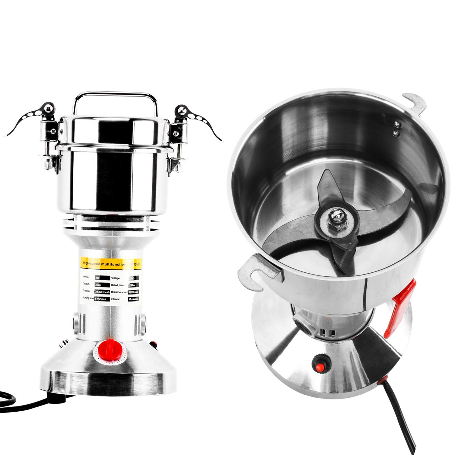 350g High-Speed Electric Grain Mill Grinder - 1500W Commercial Stainless Steel Powder Machine for Spices, Herbs, Coffee & Pepper (70-300 Mesh, 28000 RPM) - Perfect for Home Kitchens, Bakeries & Coffee Shops