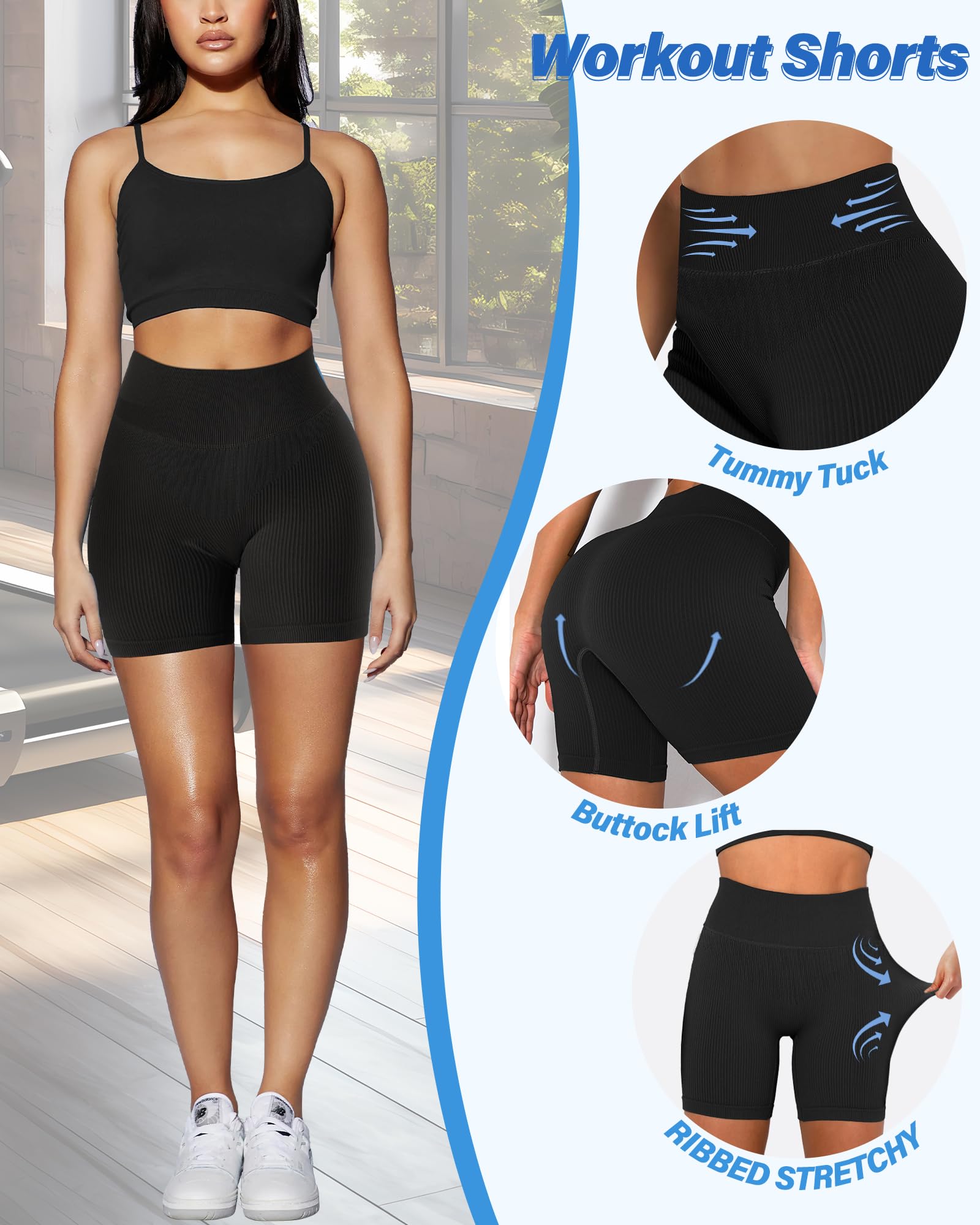 AURUZA Women's High Waist Biker Shorts - Workout Leggings for Yoga, Running & Gym - Solid Blue Athletic Shorts - Perfect for Fitness, Cycling & Lounge Wear