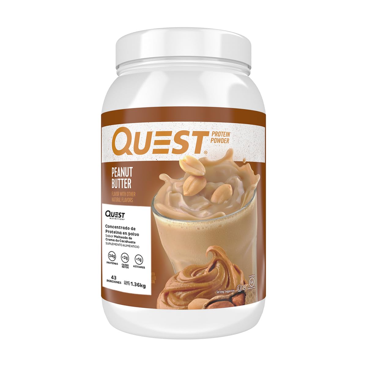Quest Nutrition Peanut Butter Protein Powder - 23g Protein, 1g Sugar, Low Carb, Gluten Free, 3lb (43 Servings) | Post-Workout Recovery & Healthy Meal Replacement for Athletes & Fitness Enthusiasts