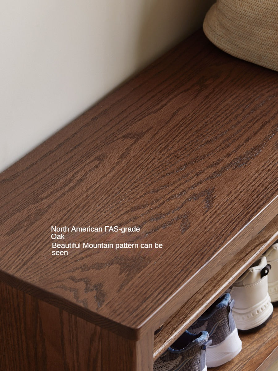 Solid Oak Wood Shoe Bench for Entryway - Durable Shoe Storage Stool for Hallway, Living Room & Bedroom Organization