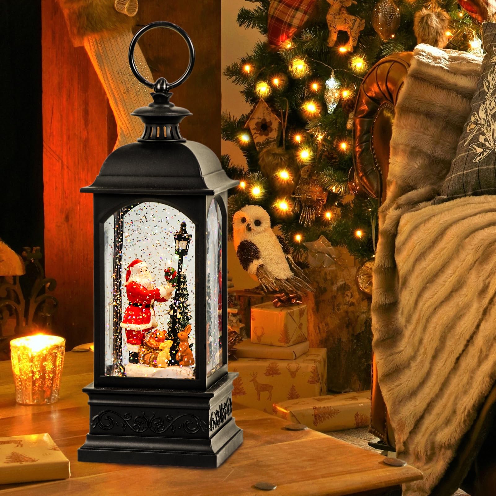 Eldnacele Santa Music Snow Globe Lantern - 6 Hour Timer, Battery & USB Powered, Singing Lighted Christmas Decoration with Swirling Water & Glitter | Perfect for Holiday Home Decor, Gift Giving & Festive Party Ambiance