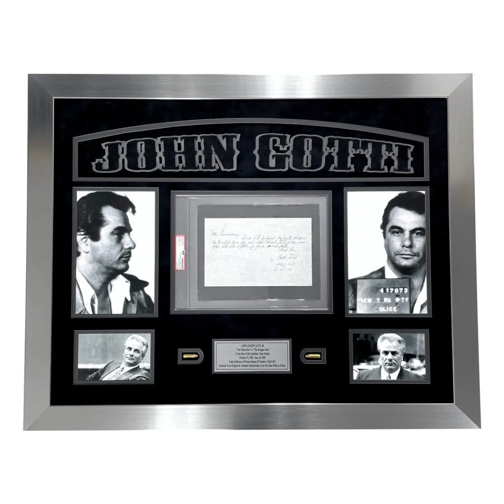 Authentic John Gotti Hand-Signed Prison Letter Framed with PSA/DNA COA - Rare Gambino Mafia Mob Autograph Collectible - Perfect for Mafia Memorabilia Displays & Crime History Enthusiasts
