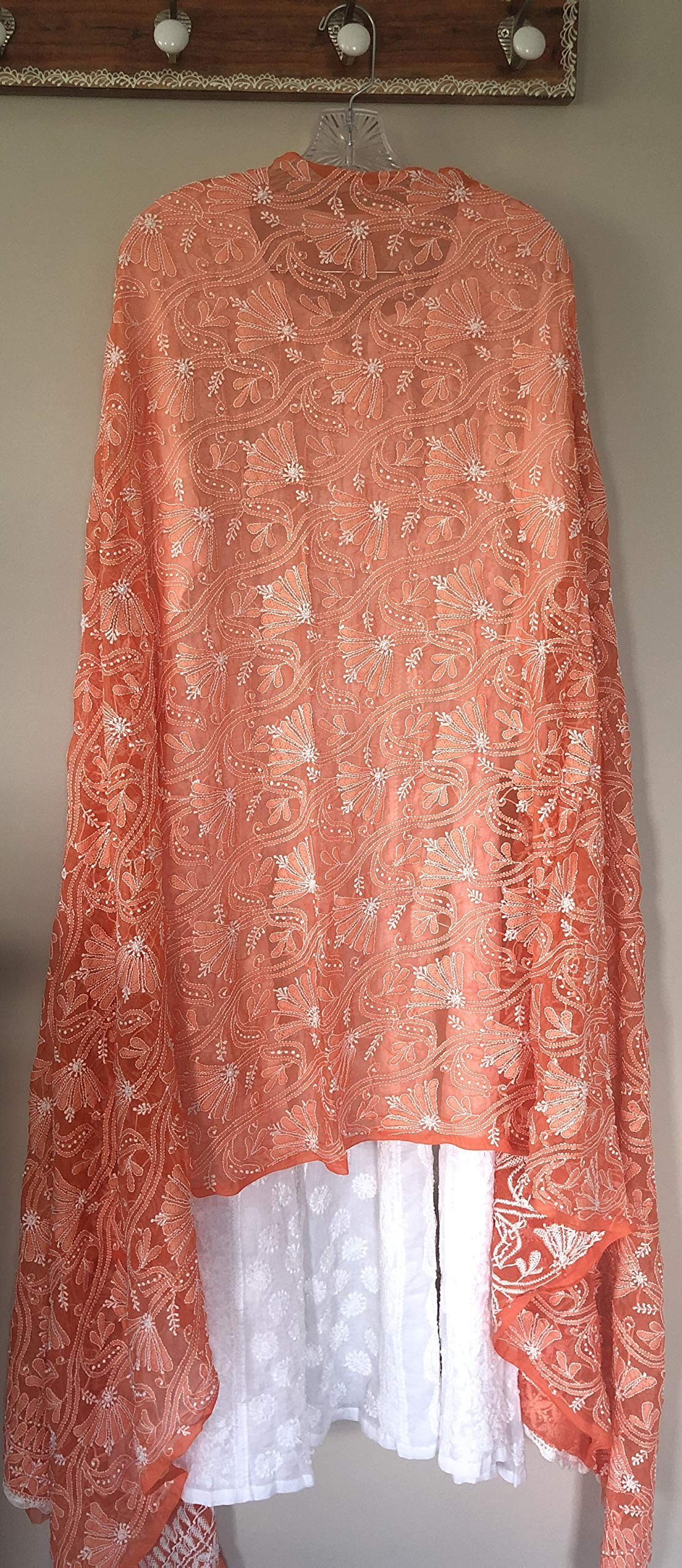 Hand Embroidered Orange Chikankari Dupatta - Authentic Lucknowi Craftsmanship | Perfect for Weddings, Festivals & Ethnic Fashion