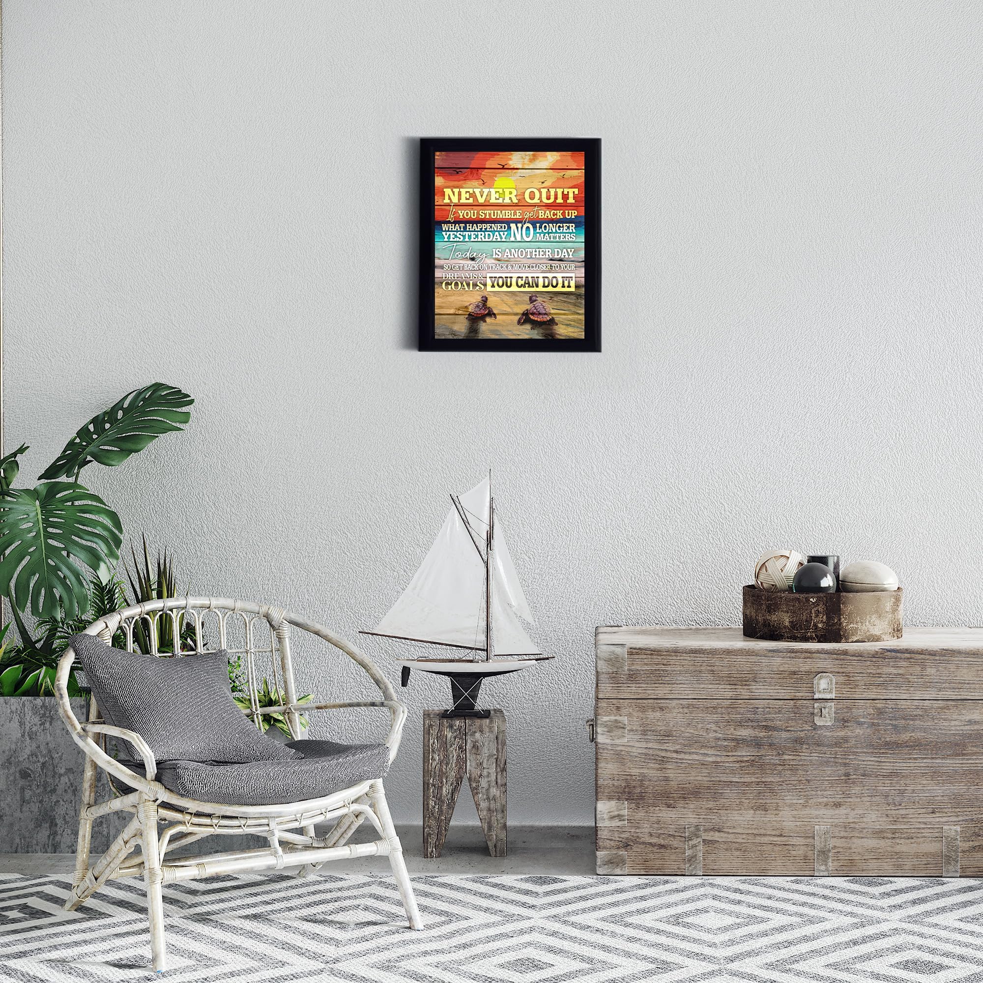 Never Quit You Can Do It - Motivational Sea Turtle Ocean Wall Art Print for Home, Bedroom & Office Decor - Unframed 11x14 - Perfect for Beach House, Yoga Studio & Meditation Room Inspiration