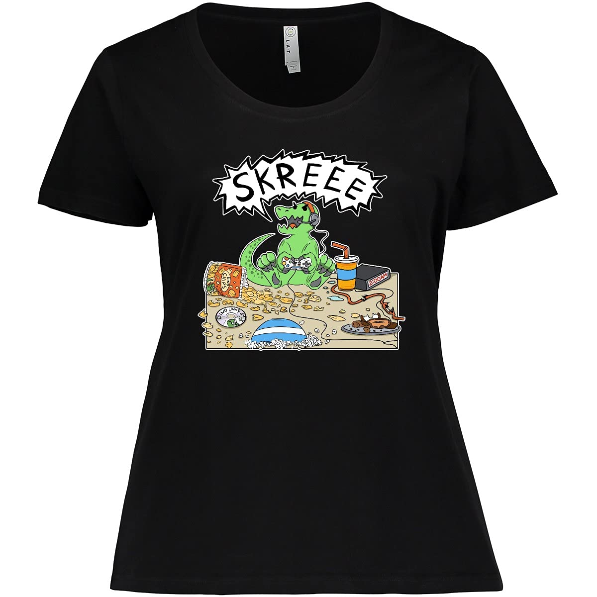 Inktastic Gaming Dinosaur Women's Plus Size T-Shirt - Comfortable Casual Tee for Gamers, Dino Lovers & Everyday Wear